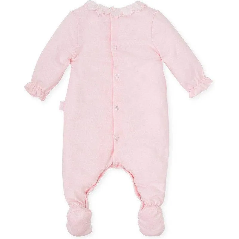 Girls Pink Babygrow with Smocking