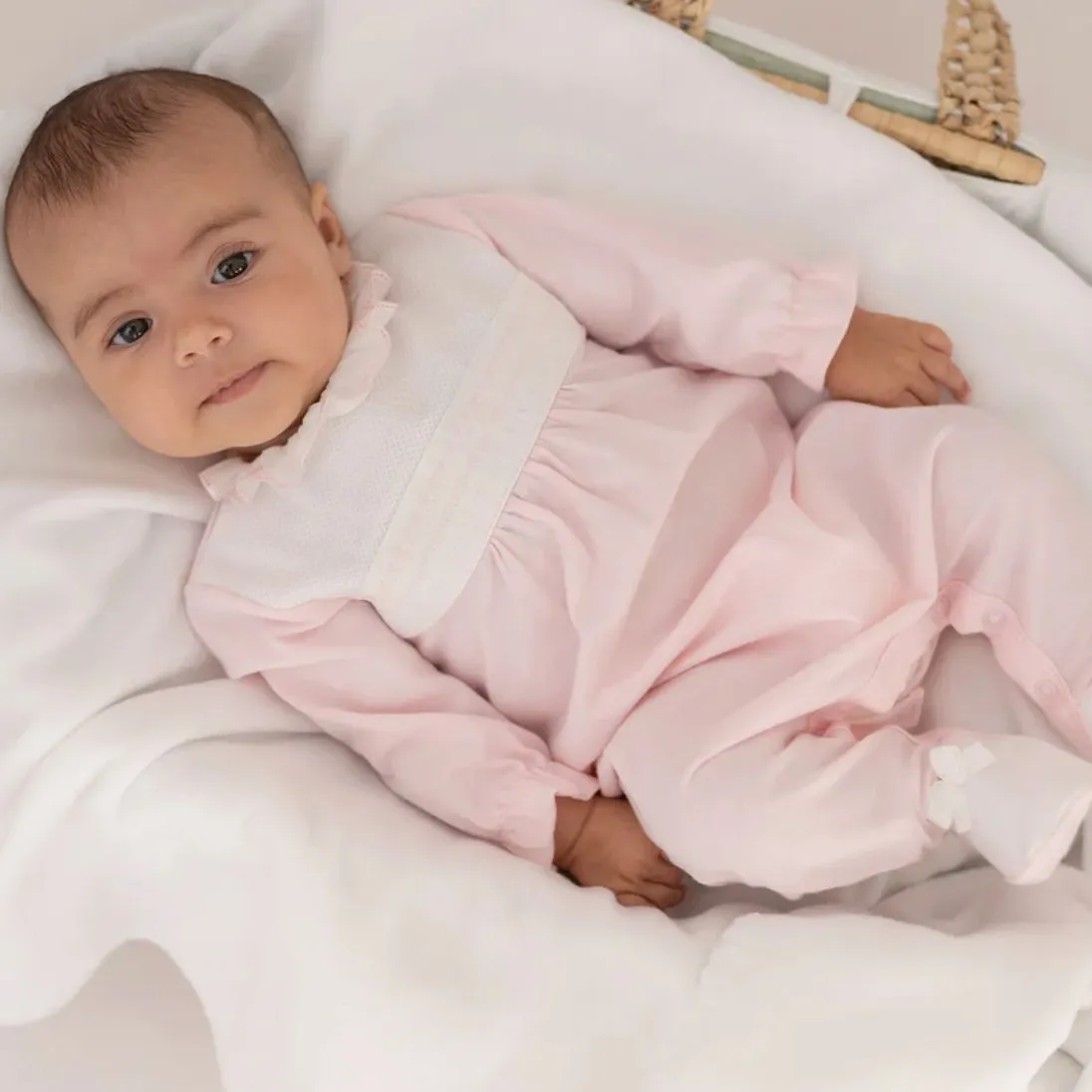 Girls Pink Babygrow with Smocking