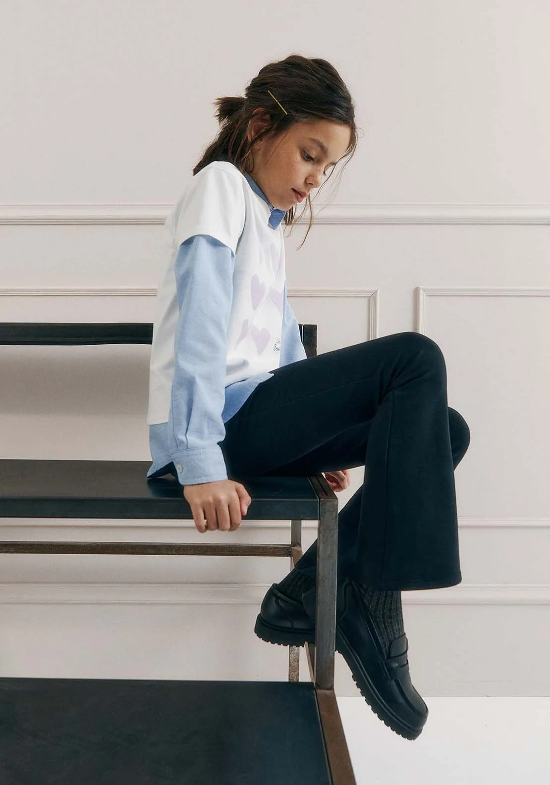 Girls Plush flared trousers - Navy