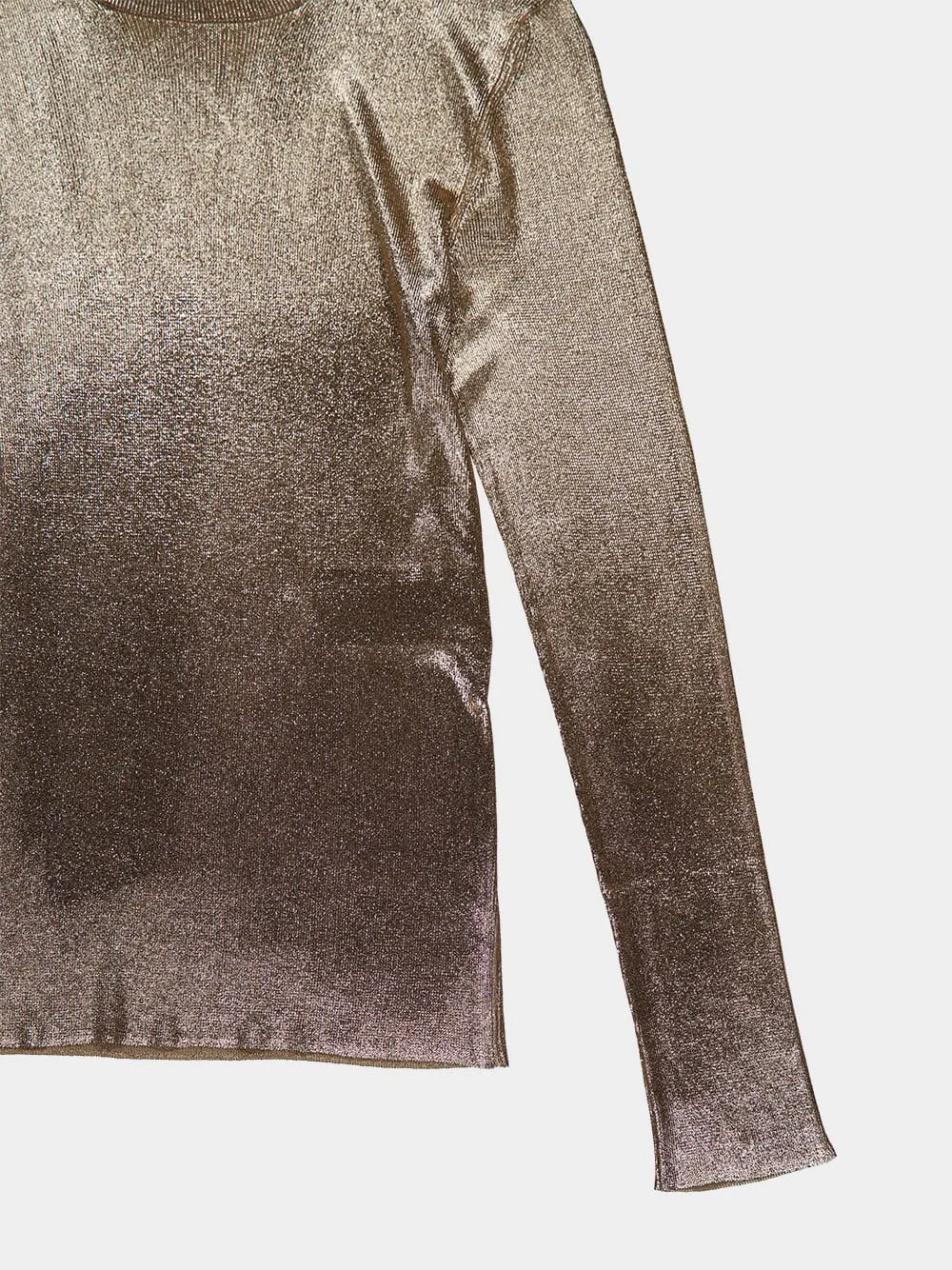 Gold Wet Look Viscose Knit Turtleneck