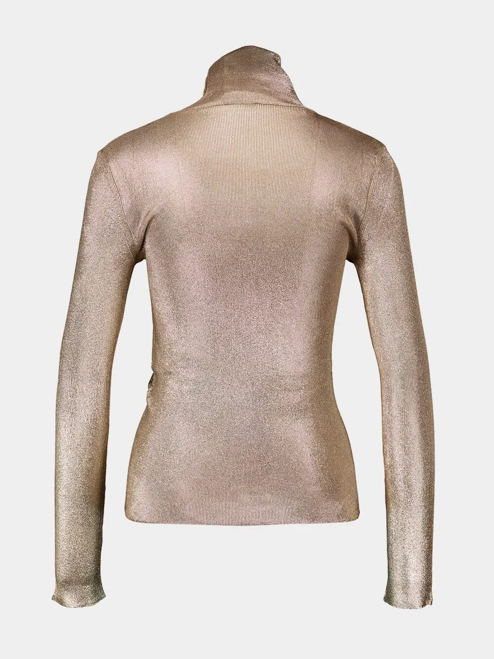 Gold Wet Look Viscose Knit Turtleneck