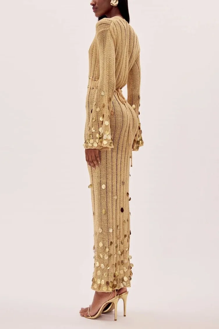 Golden Glamour Knit Maxi Dress