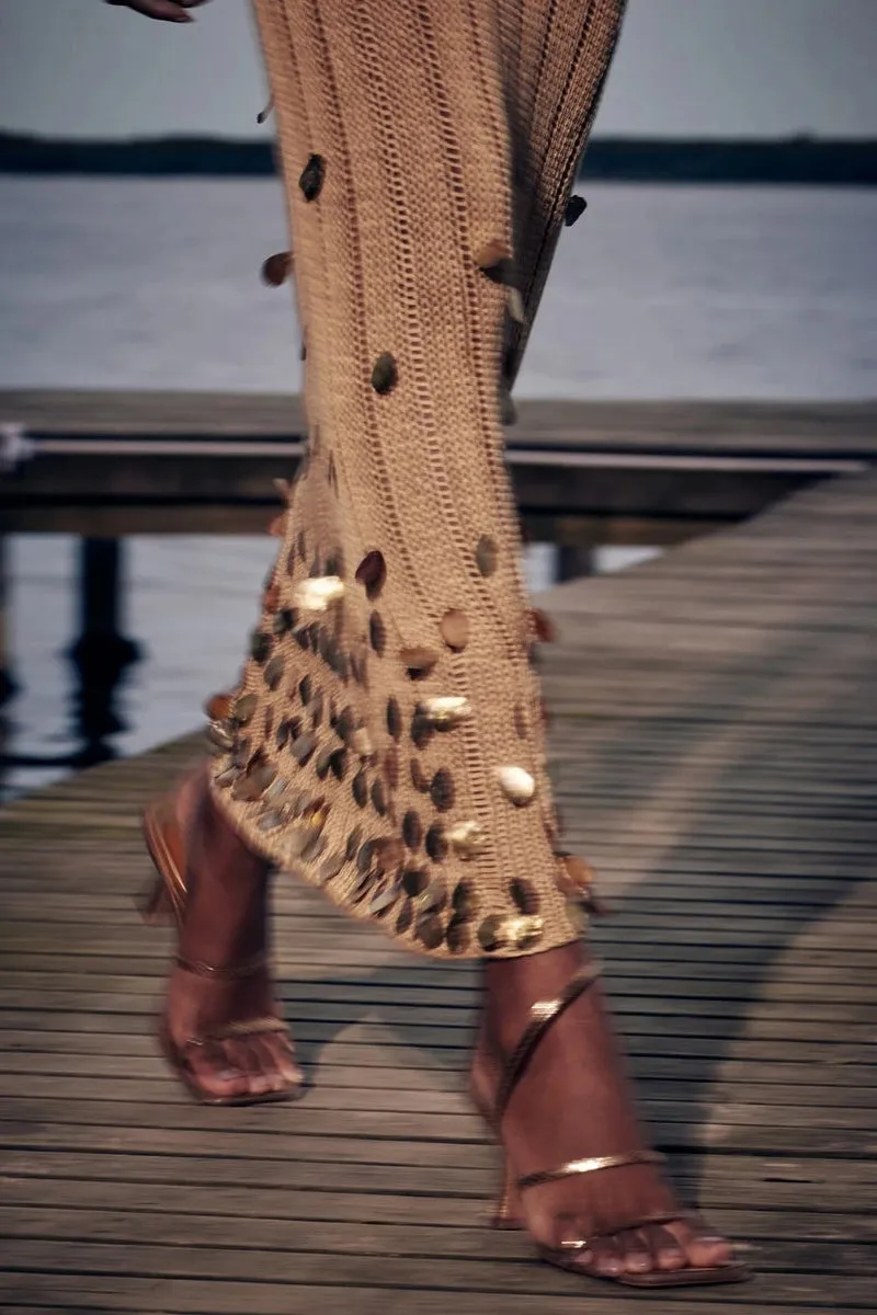 Golden Glamour Knit Maxi Dress