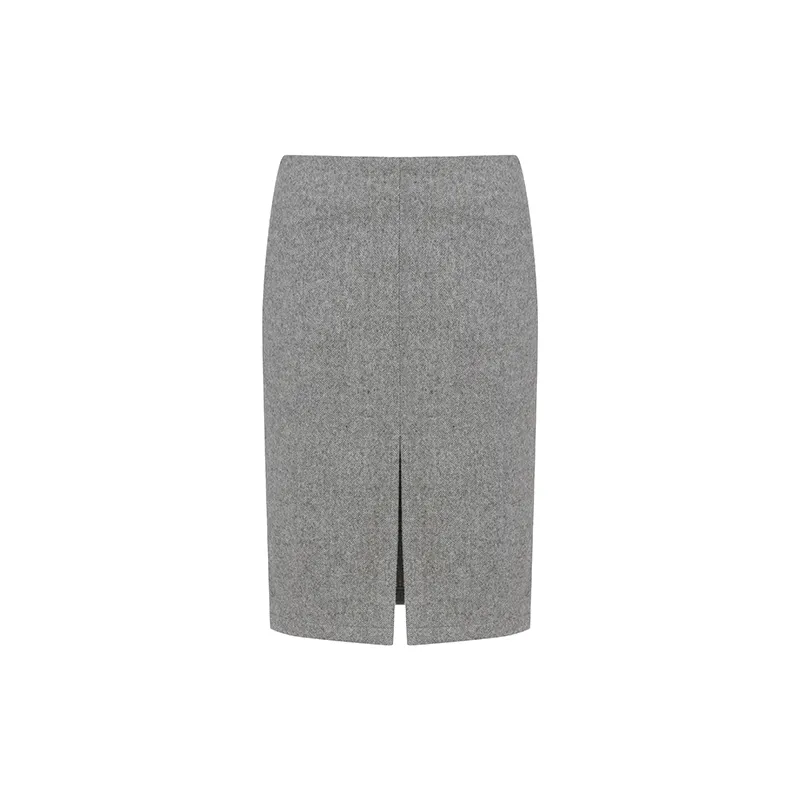 Gray Fur-Trimmed Skirt Suit