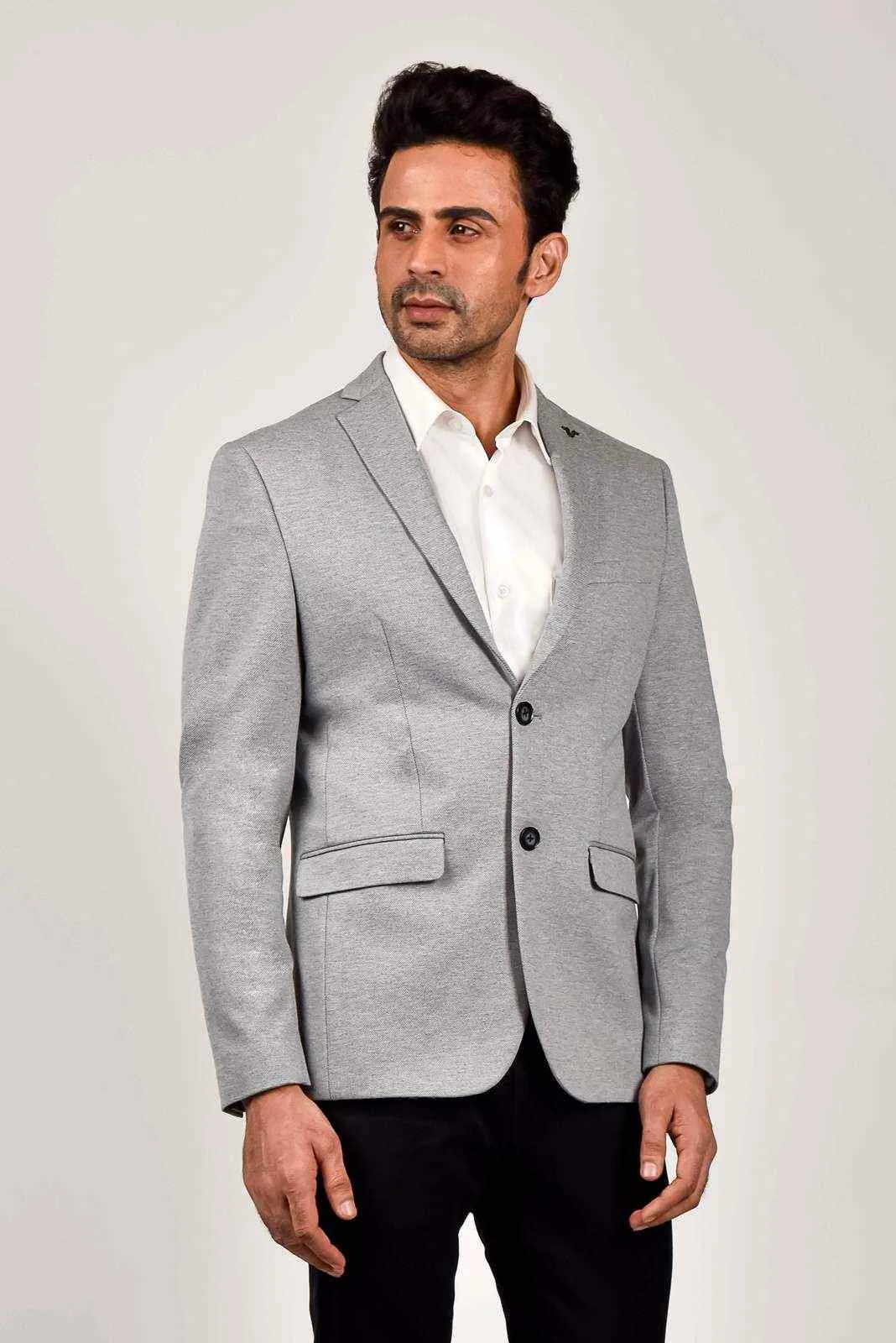Grey Knitted Stretchable Blazer