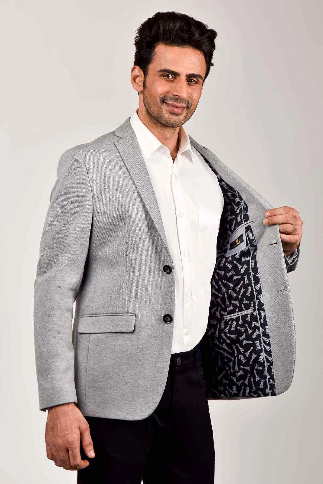 Grey Knitted Stretchable Blazer