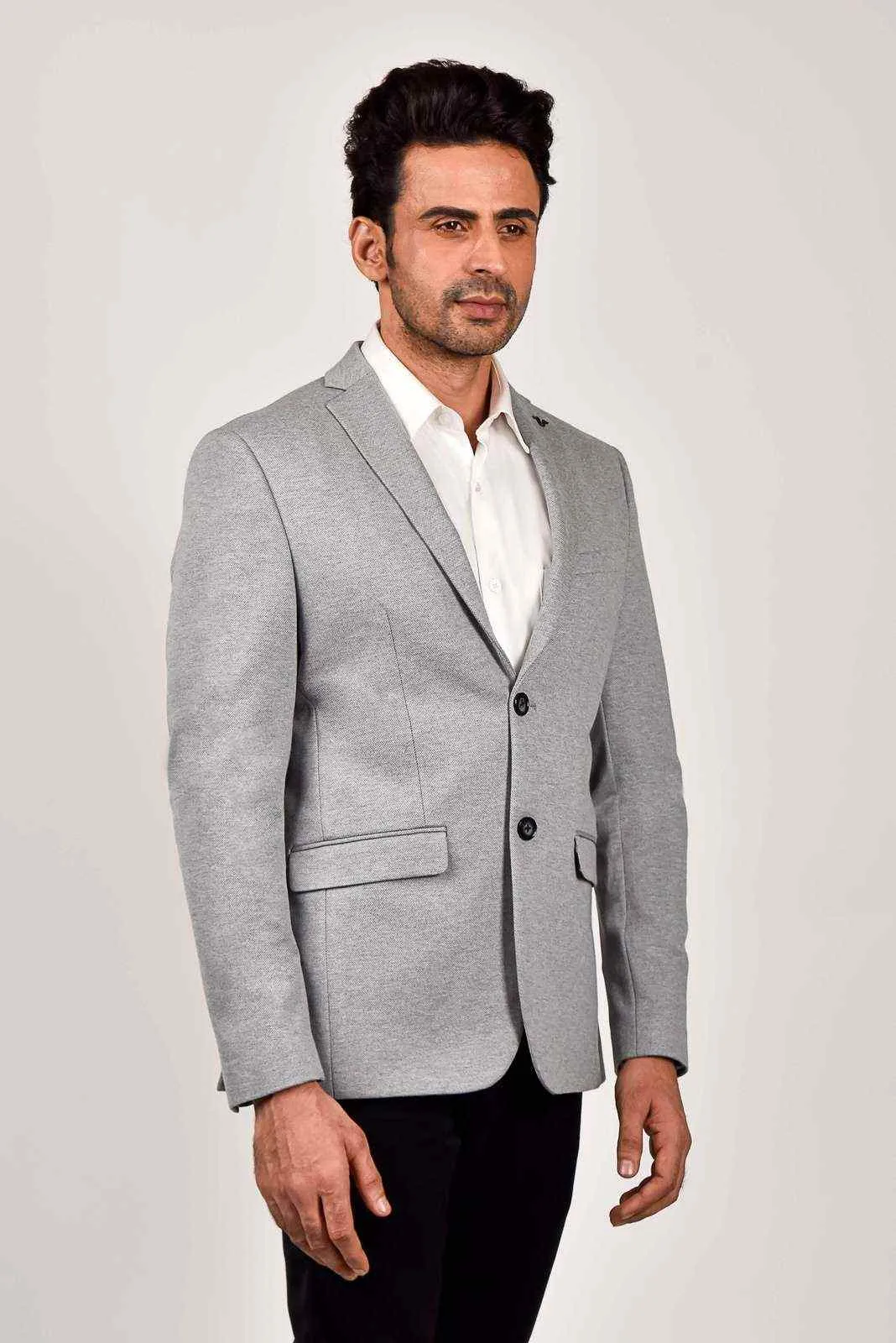 Grey Knitted Stretchable Blazer
