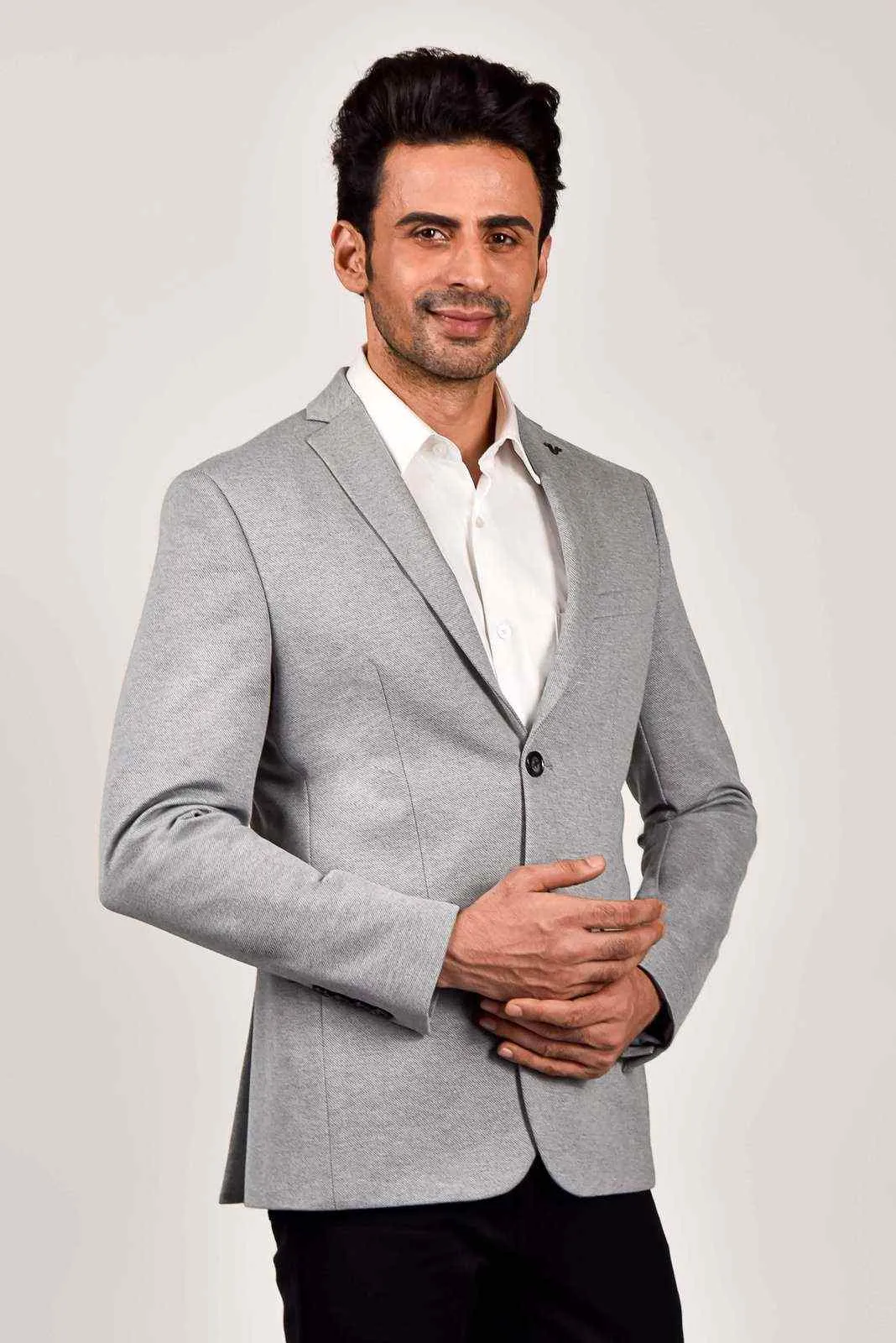 Grey Knitted Stretchable Blazer