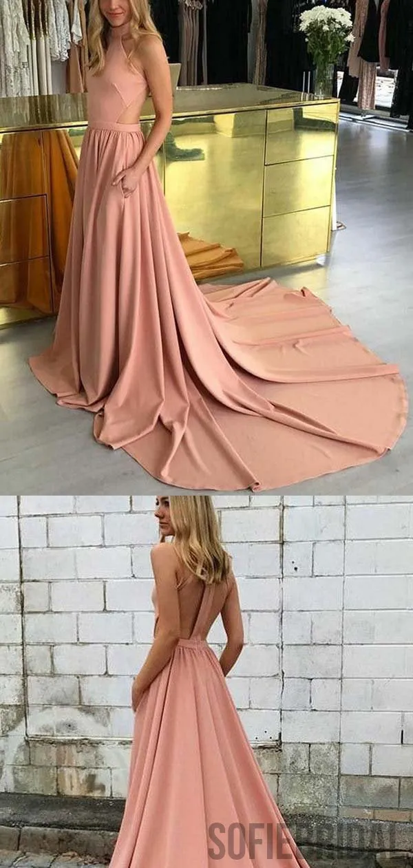 Halter Long A-line Simple Cheap Prom Dresses, Popular Prom Dresses, PD0768