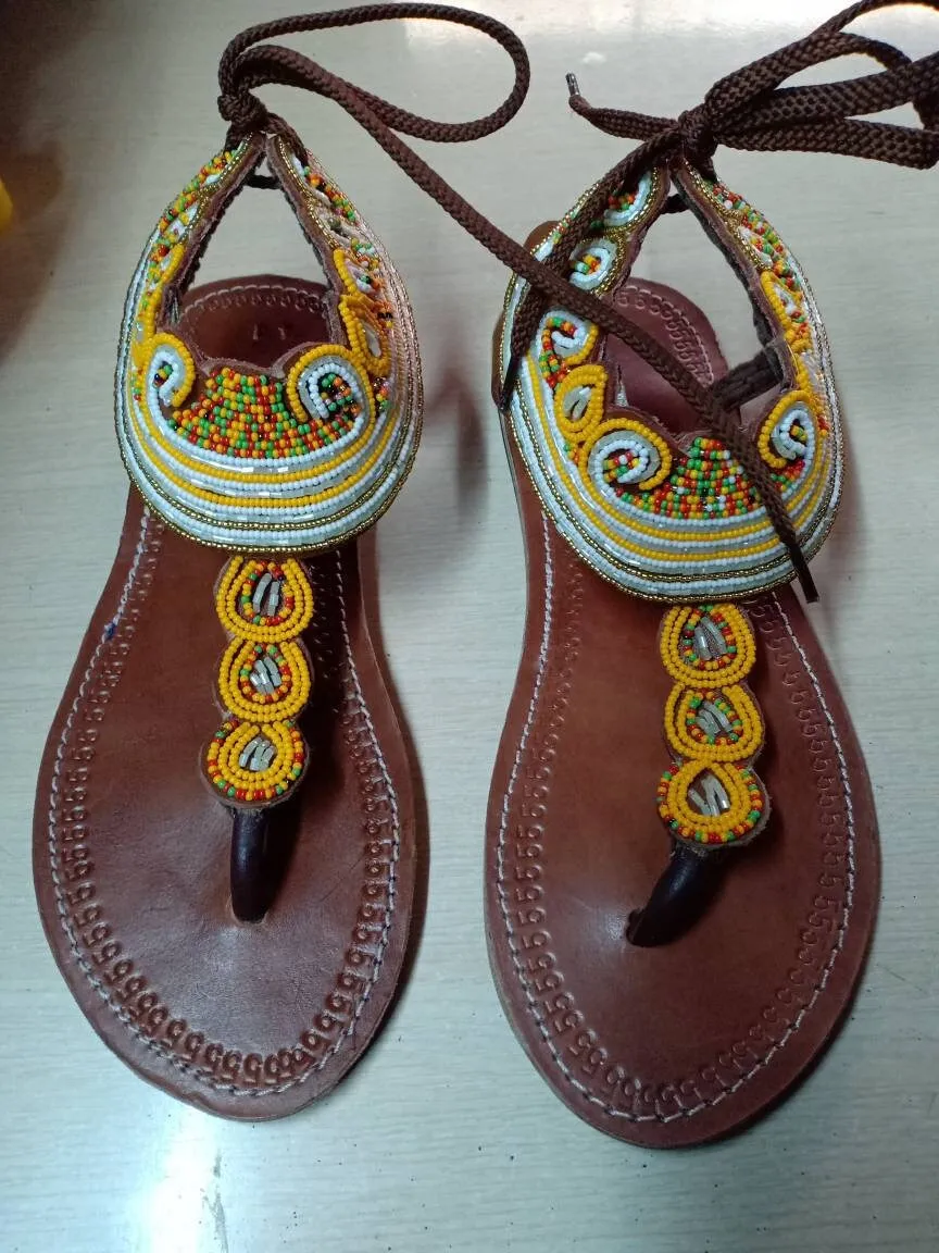 Handmade African Beaded Sandals/Authentic Maasai-Style Leather Flip-Flops Women/Boho Beach Sandals/Comfortable Summer Sandal African Gifts