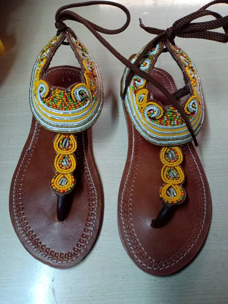 Handmade African Beaded Sandals/Authentic Maasai-Style Leather Flip-Flops Women/Boho Beach Sandals/Comfortable Summer Sandal African Gifts