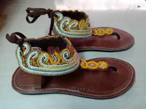 Handmade African Beaded Sandals/Authentic Maasai-Style Leather Flip-Flops Women/Boho Beach Sandals/Comfortable Summer Sandal African Gifts
