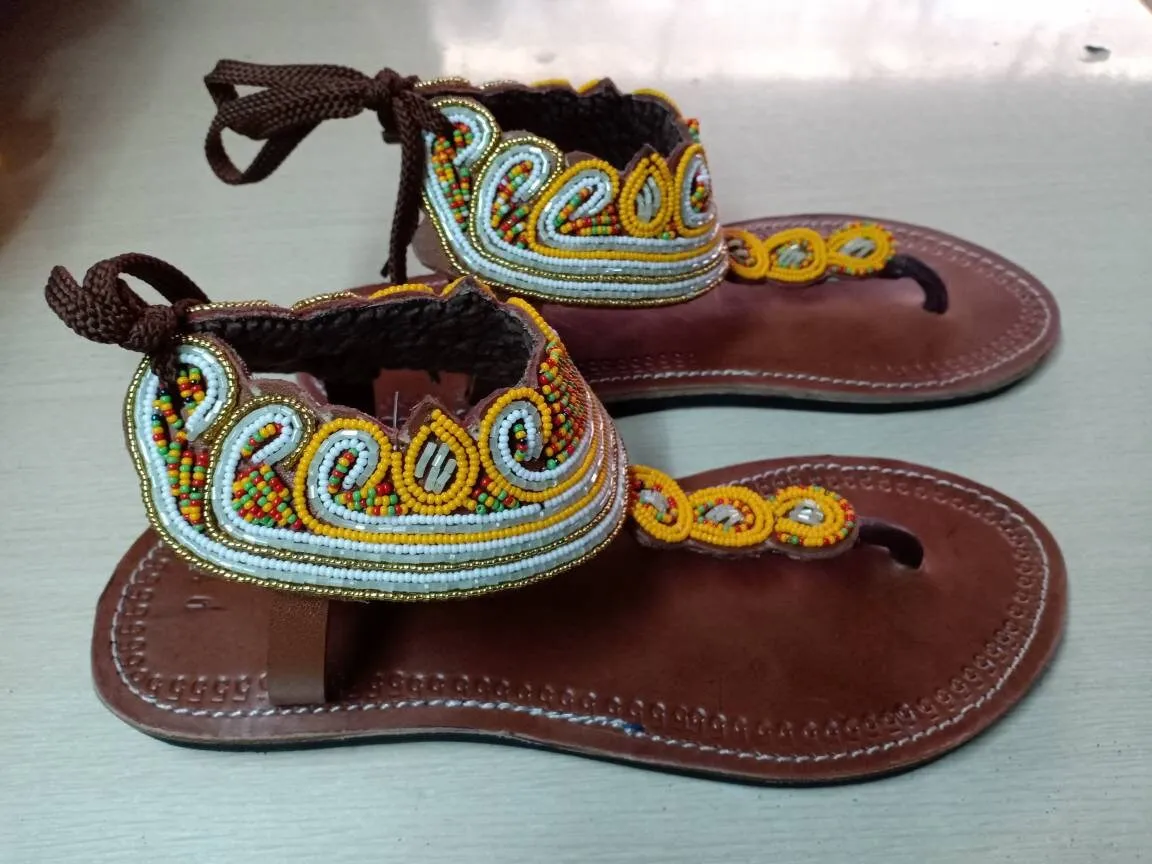 Handmade African Beaded Sandals/Authentic Maasai-Style Leather Flip-Flops Women/Boho Beach Sandals/Comfortable Summer Sandal African Gifts