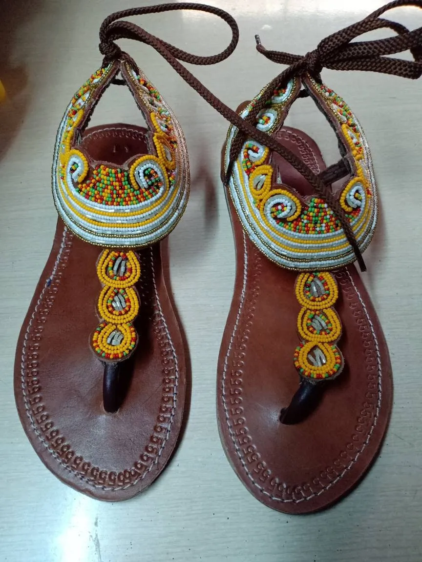 Handmade African Beaded Sandals/Authentic Maasai-Style Leather Flip-Flops Women/Boho Beach Sandals/Comfortable Summer Sandal African Gifts