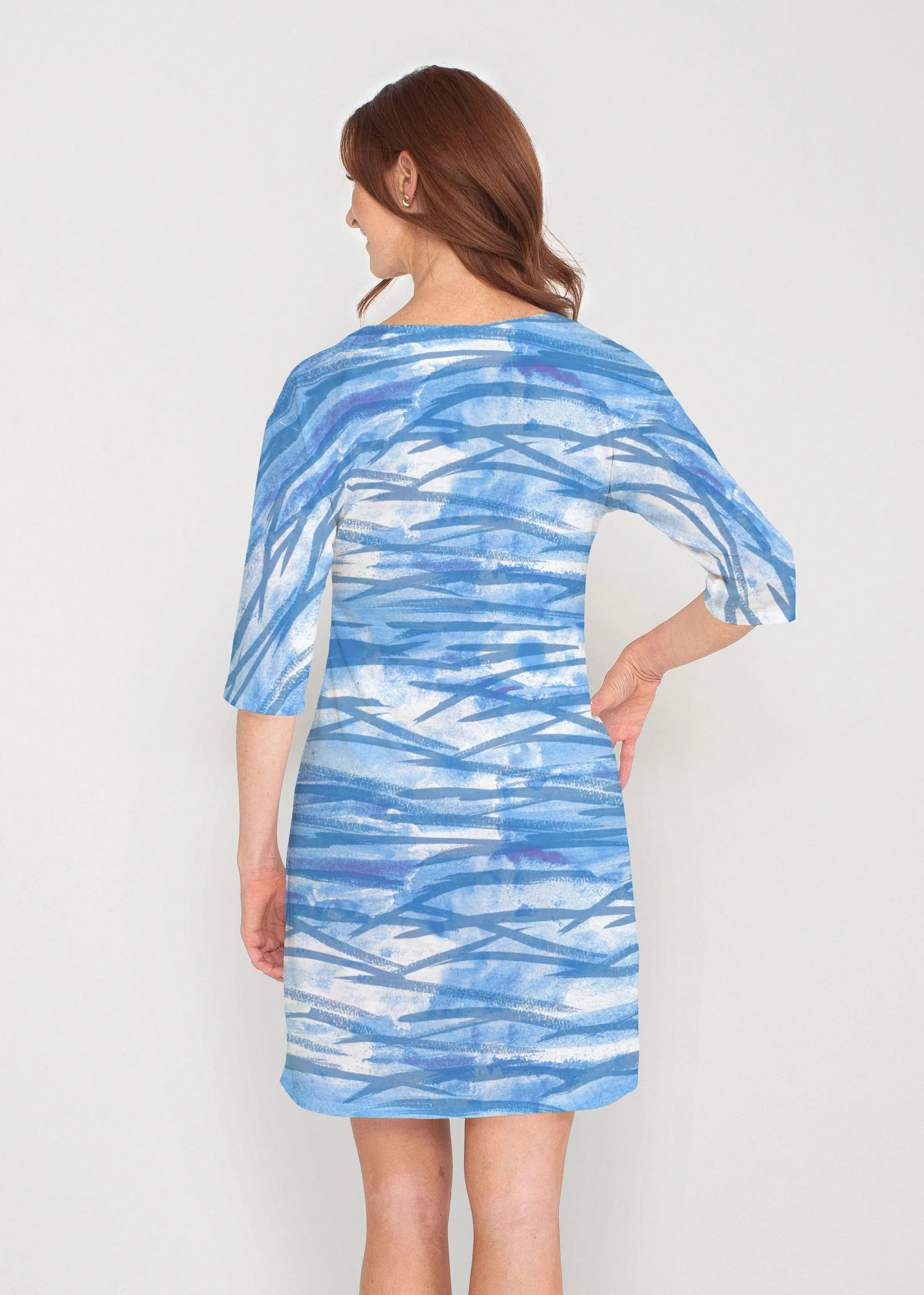 High Tide (8071) ~ Drop Shoulder 3/4 Sleeve V-Neck Dress