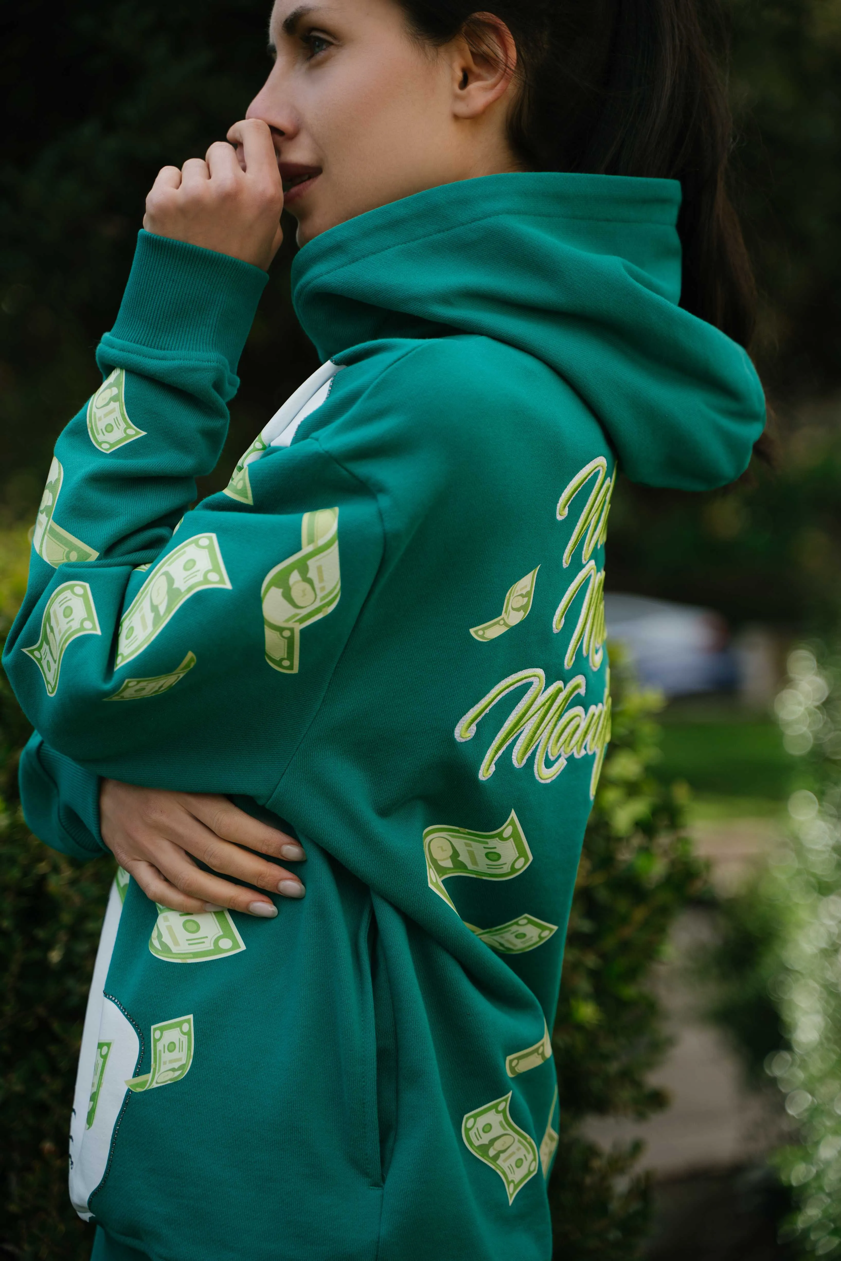 ‘Hoodie Nation’ Rhinestine Affirmation Hoodie - Emerald Green