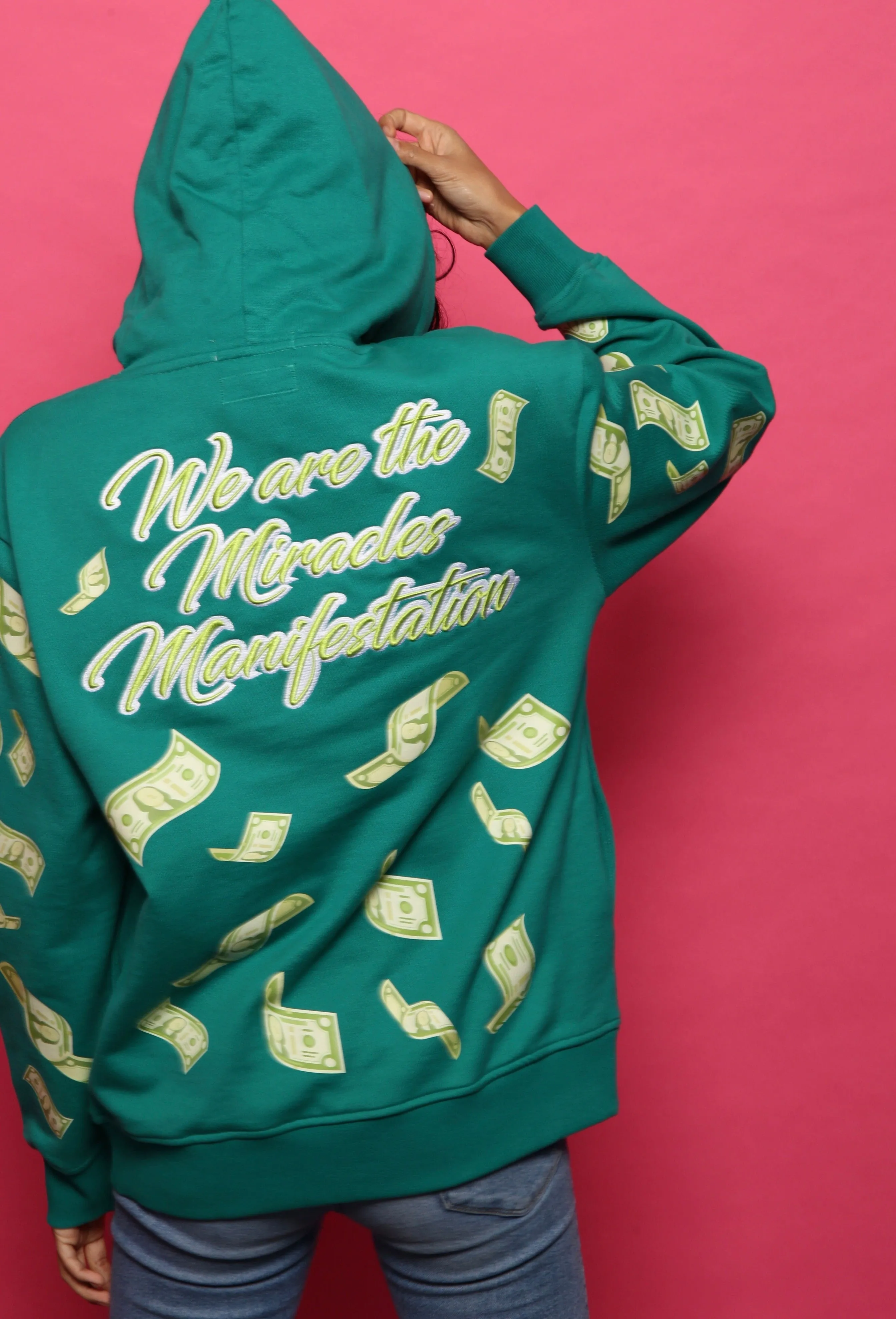 ‘Hoodie Nation’ Rhinestine Affirmation Hoodie - Emerald Green