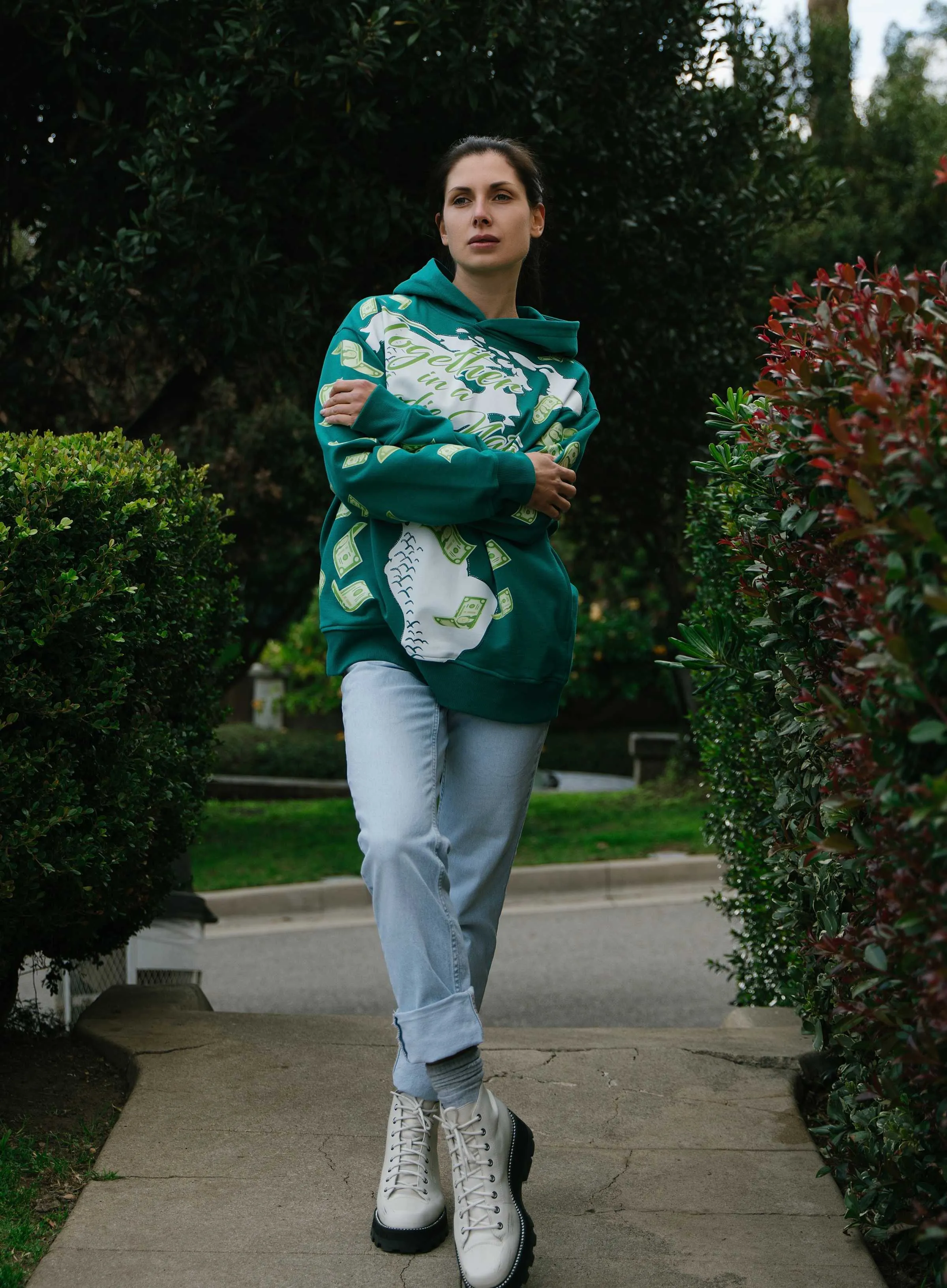 ‘Hoodie Nation’ Rhinestine Affirmation Hoodie - Emerald Green