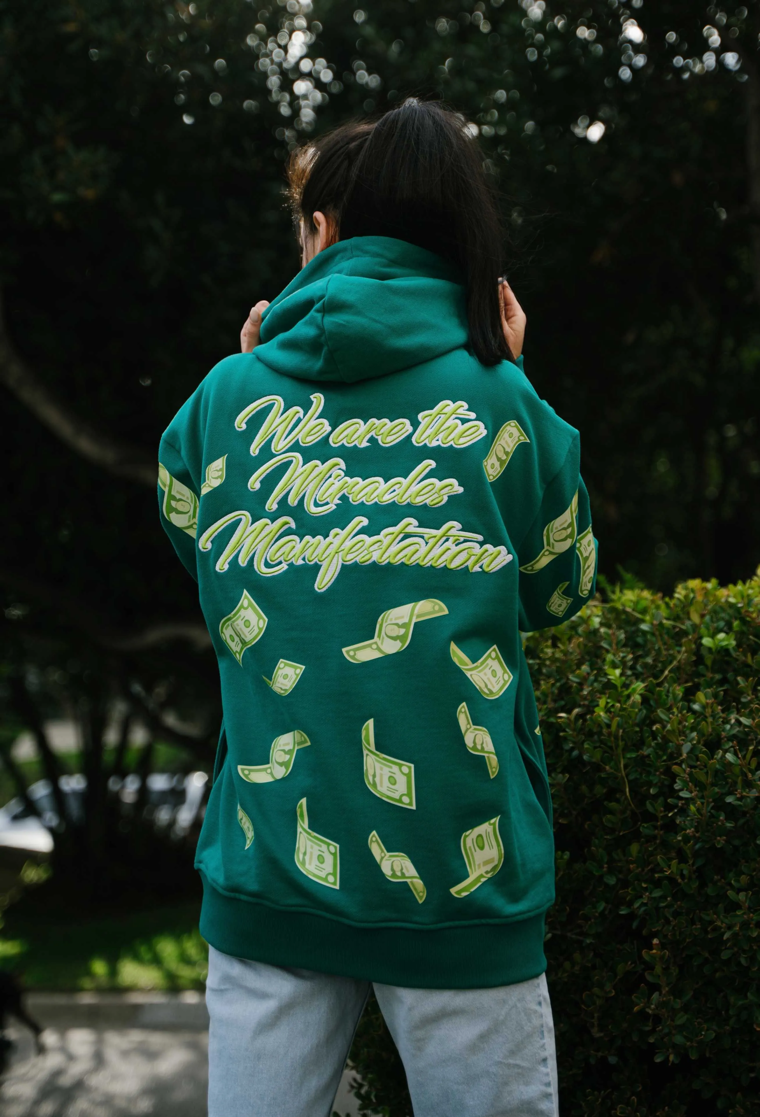 ‘Hoodie Nation’ Rhinestine Affirmation Hoodie - Emerald Green
