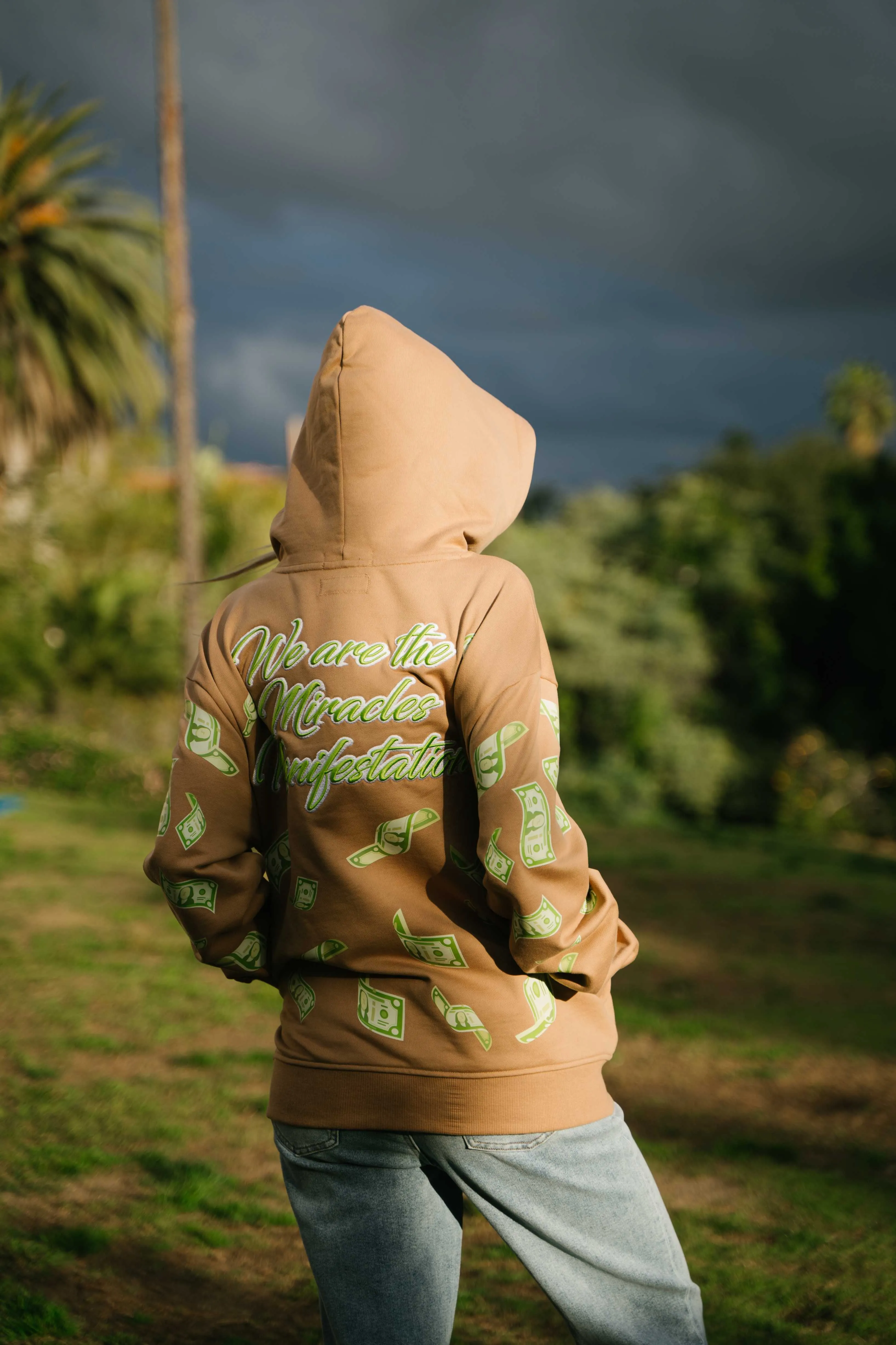 ‘Hoodie Nation’ Rhinestine Affirmation Hoodie - Khaki