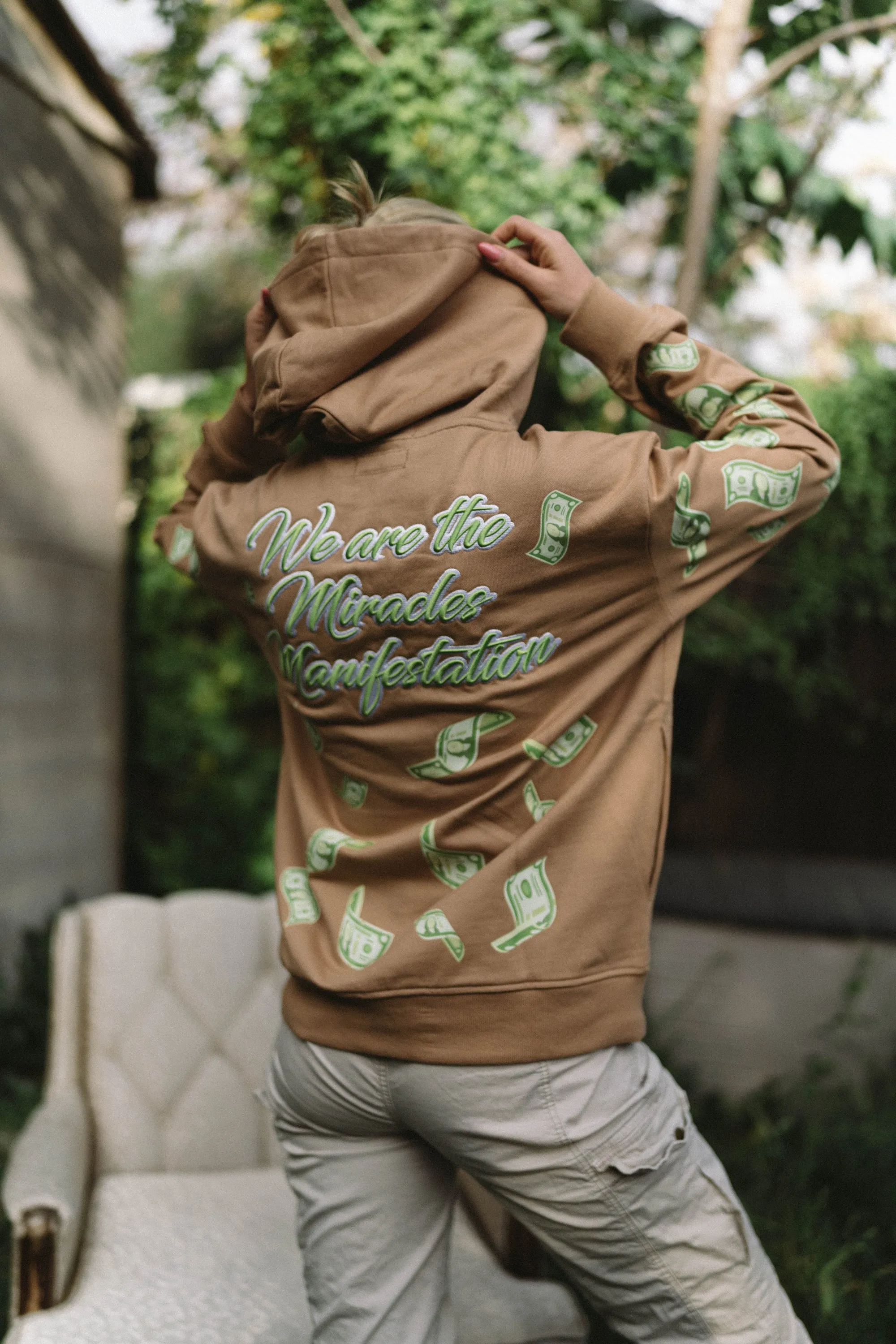 ‘Hoodie Nation’ Rhinestine Affirmation Hoodie - Khaki