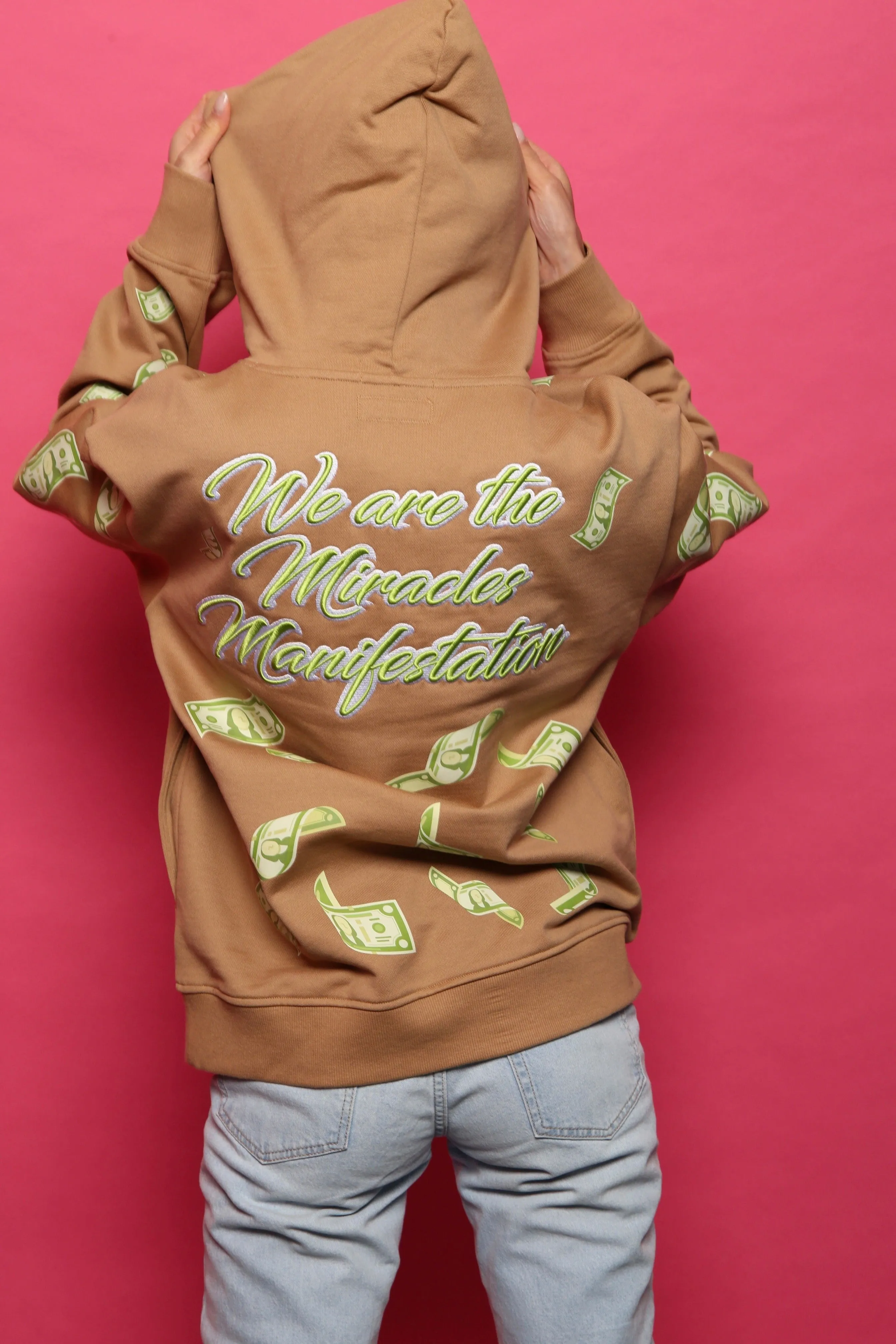 ‘Hoodie Nation’ Rhinestine Affirmation Hoodie - Khaki