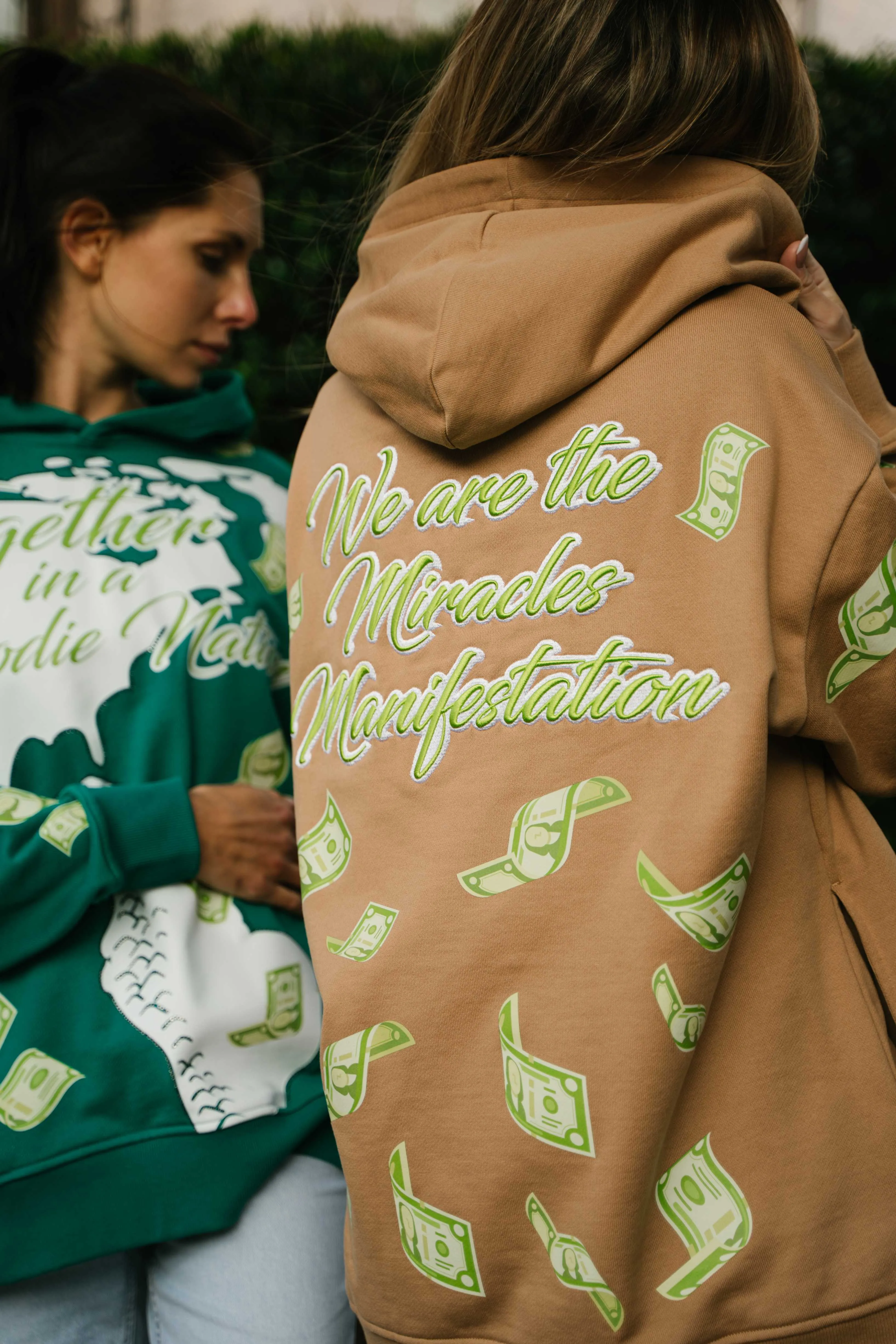 ‘Hoodie Nation’ Rhinestine Affirmation Hoodie - Khaki