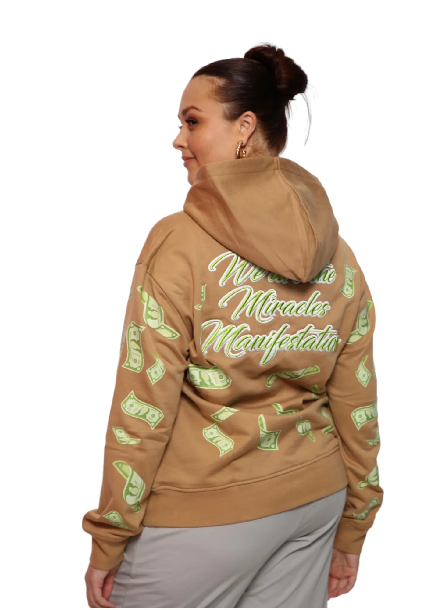 ‘Hoodie Nation’ Rhinestine Affirmation Hoodie - Khaki