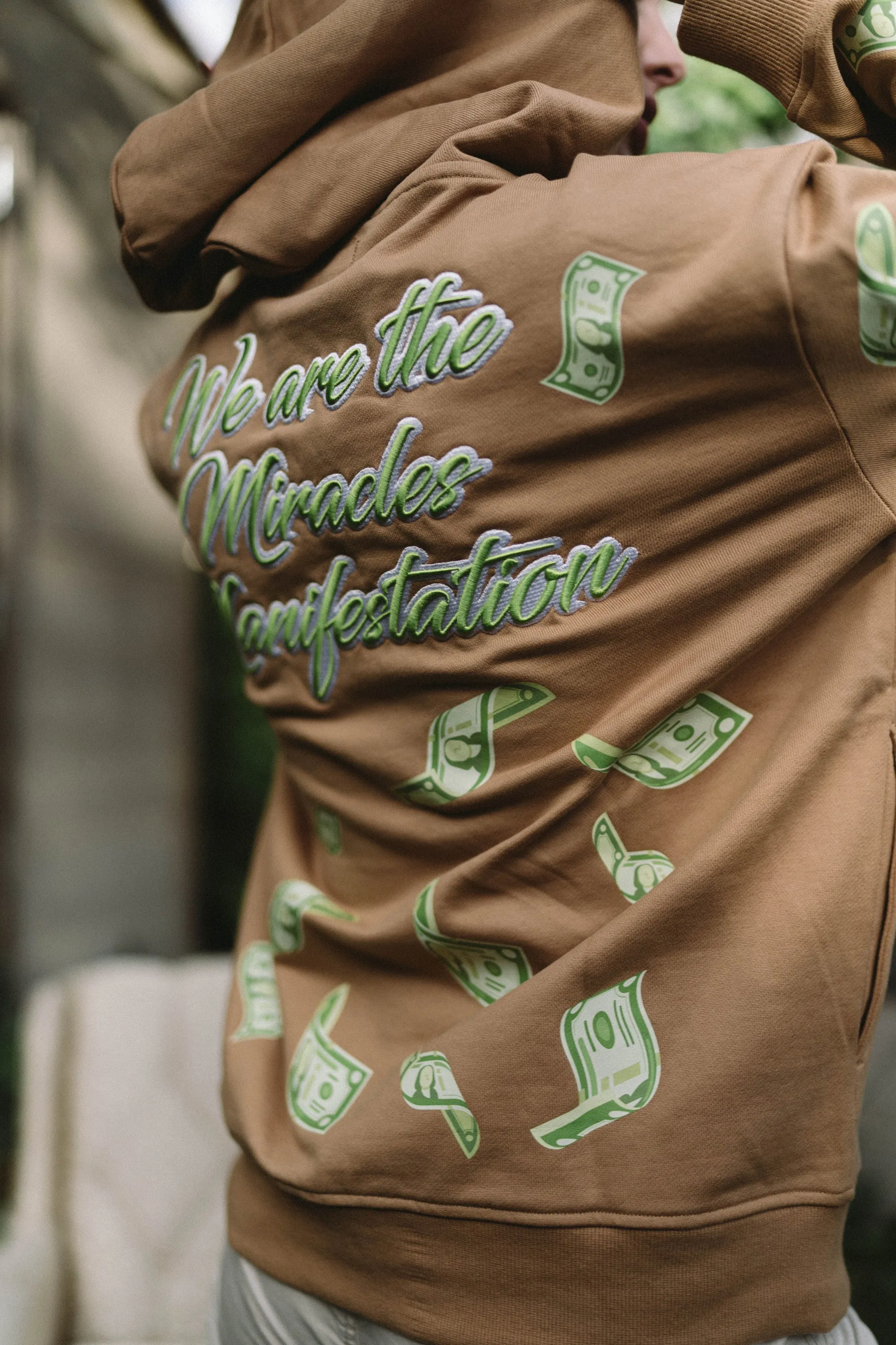 ‘Hoodie Nation’ Rhinestine Affirmation Hoodie - Khaki
