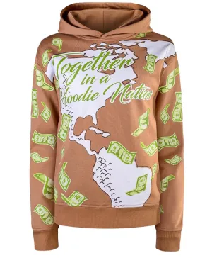 ‘Hoodie Nation’ Rhinestine Affirmation Hoodie - Khaki