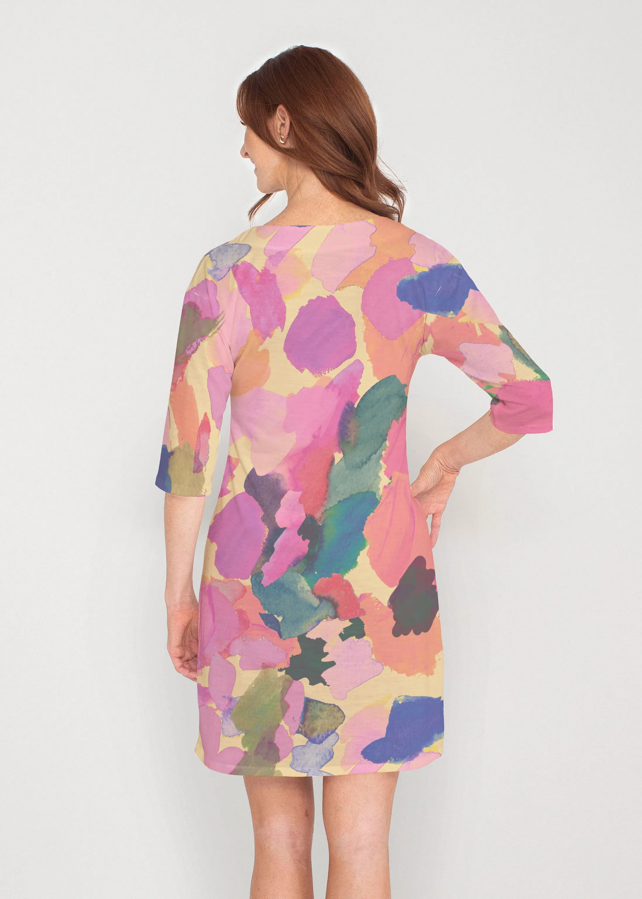 Hopscotch (17269) ~ Drop Shoulder 3/4 Sleeve V-Neck Dress
