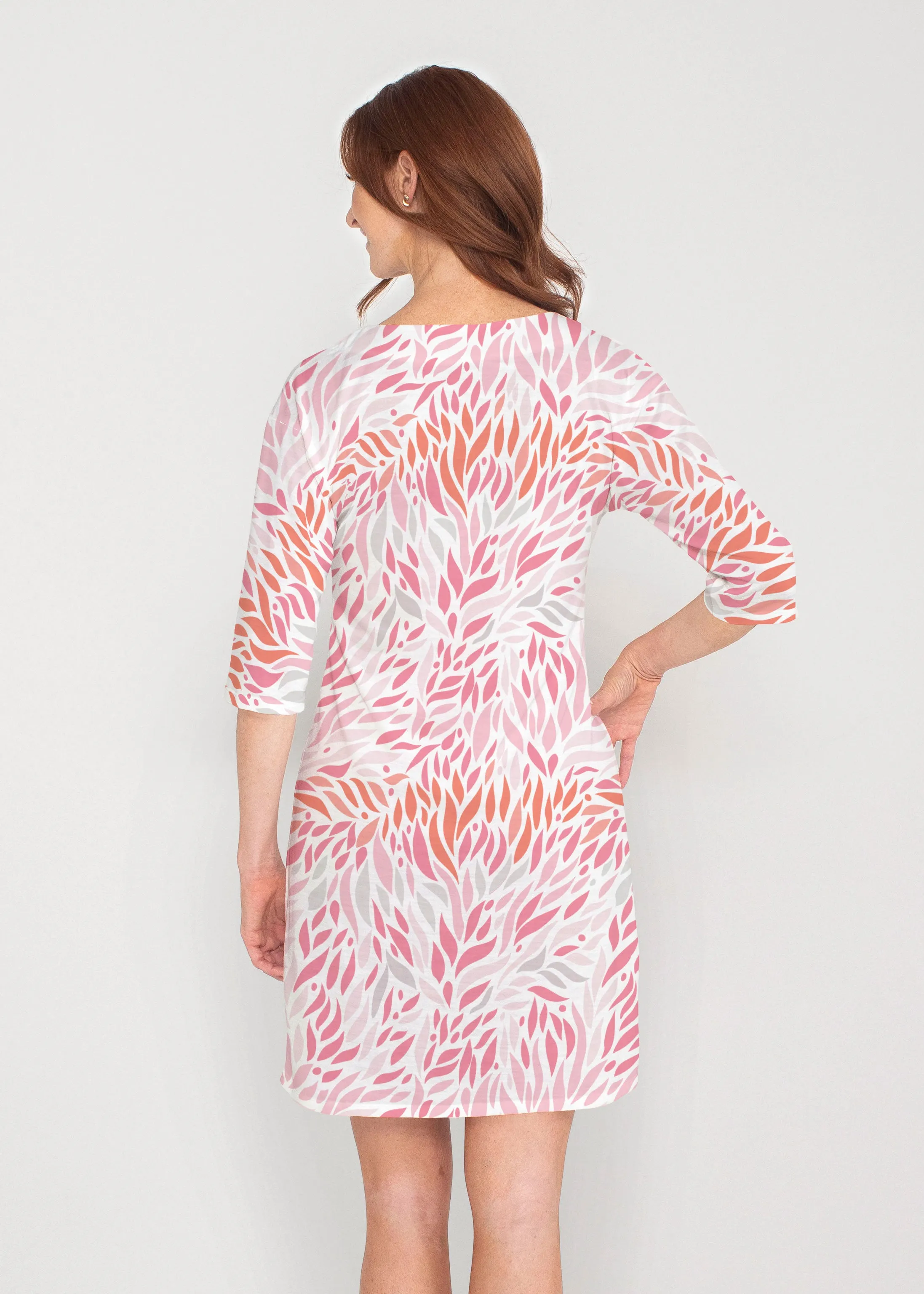 Hotsy Totsy Pink (8145) ~ Drop Shoulder 3/4 Sleeve V-Neck Dress