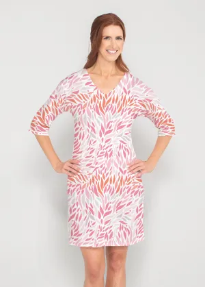Hotsy Totsy Pink (8145) ~ Drop Shoulder 3/4 Sleeve V-Neck Dress