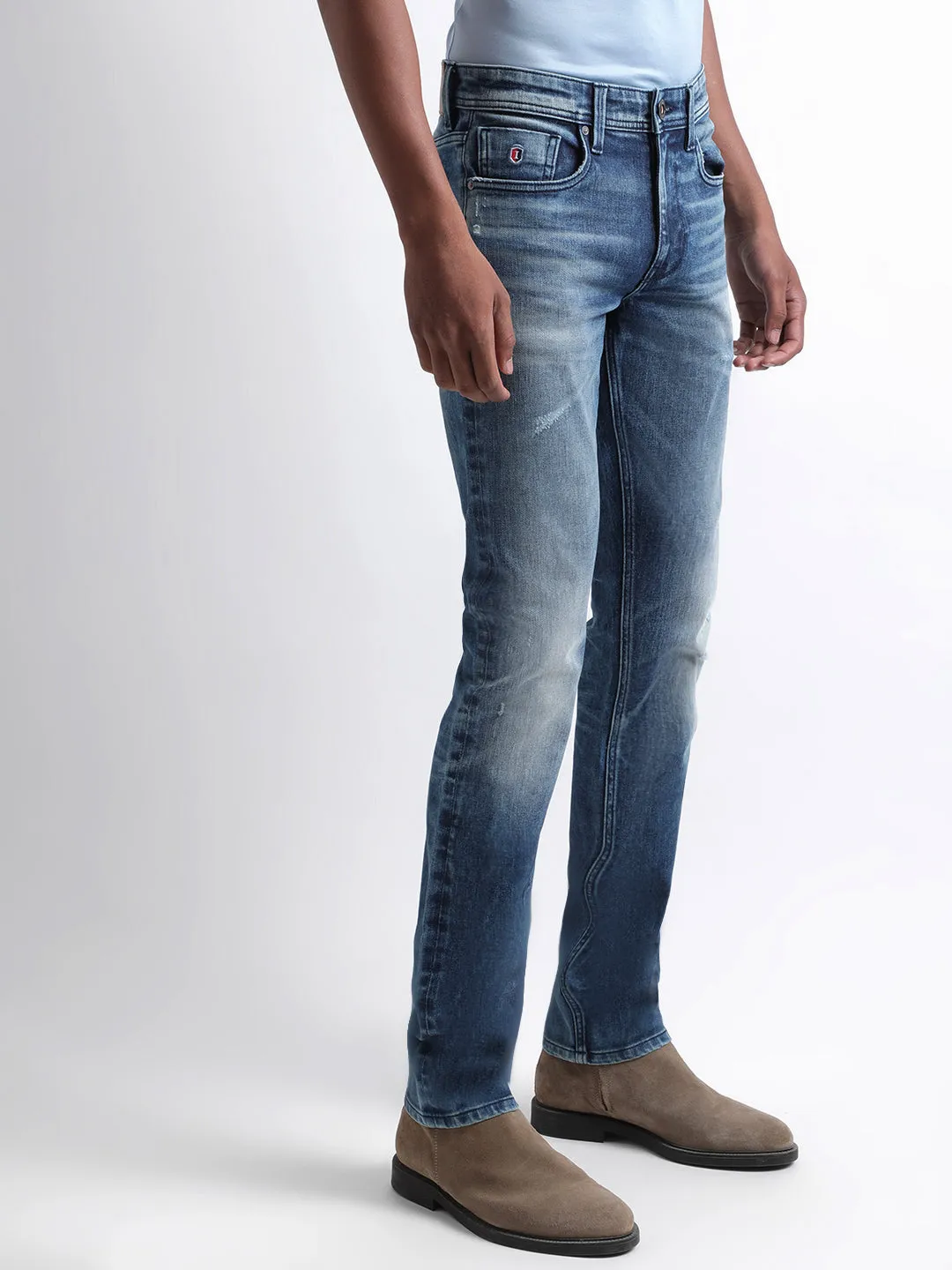 Iconic Men Mid Blue Solid Slim Fit Jeans