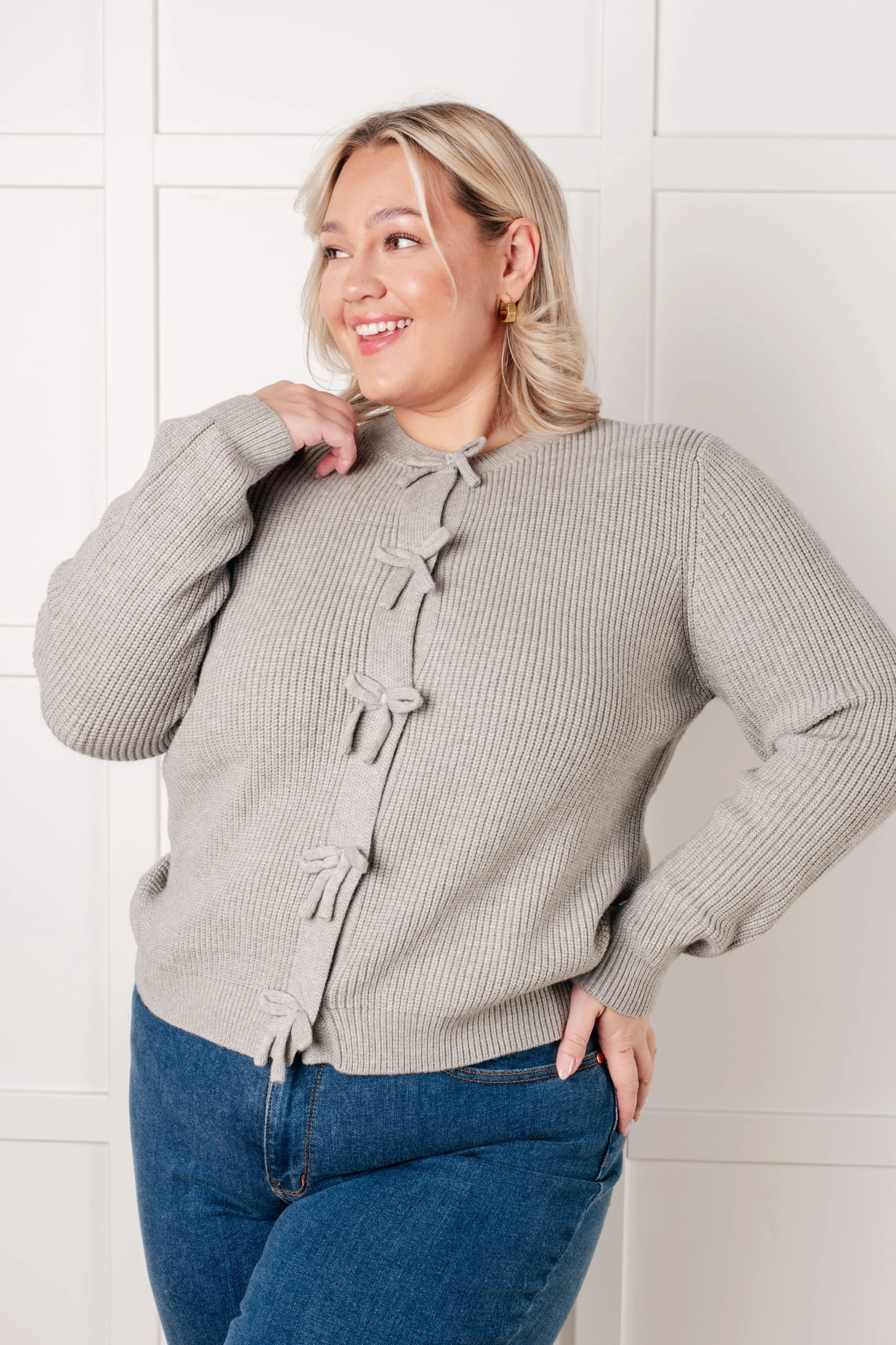 Ida Bow Front Cardigan - High-Stretch Sweater Knit, Snap Closure