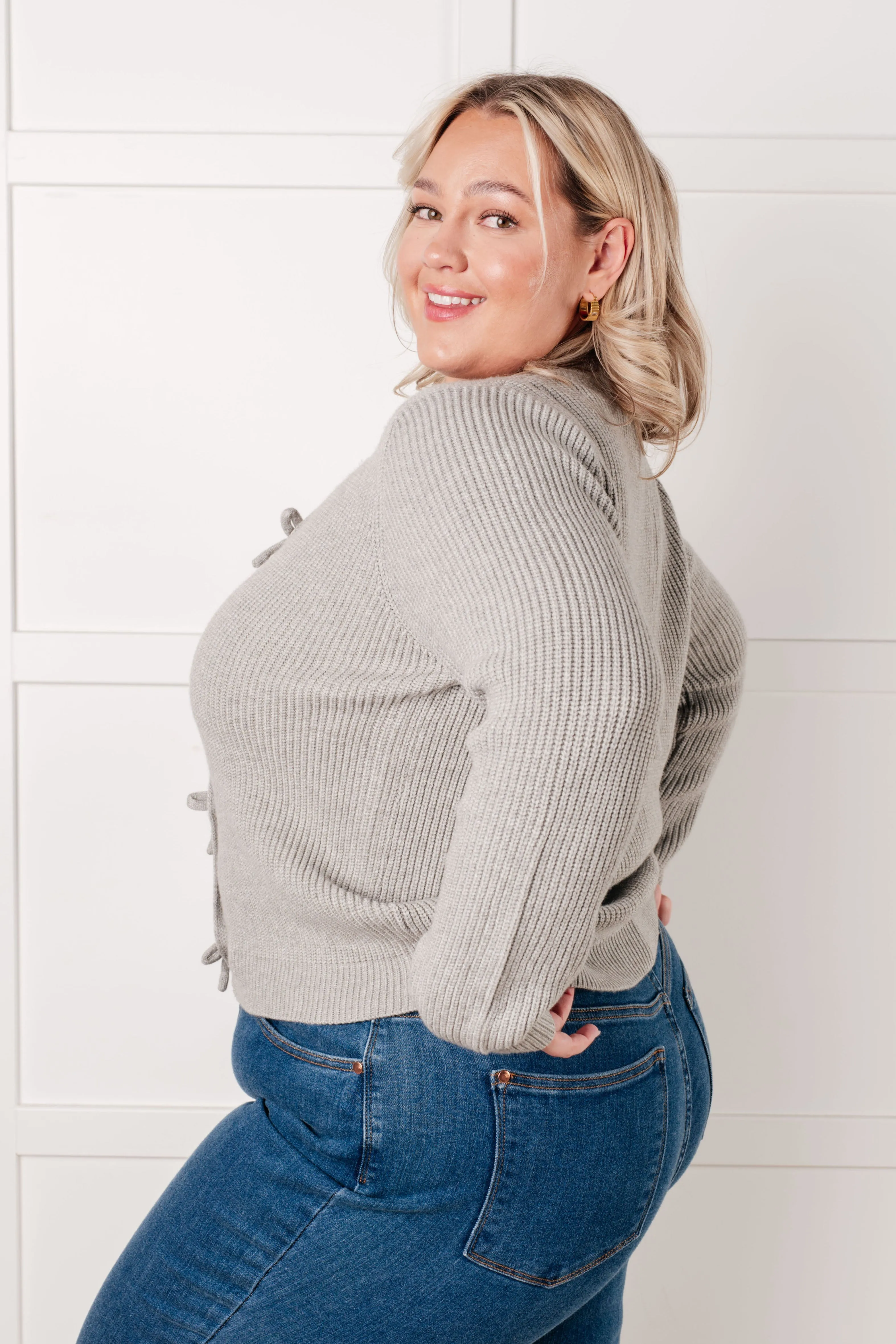Ida Bow Front Cardigan - High-Stretch Sweater Knit, Snap Closure