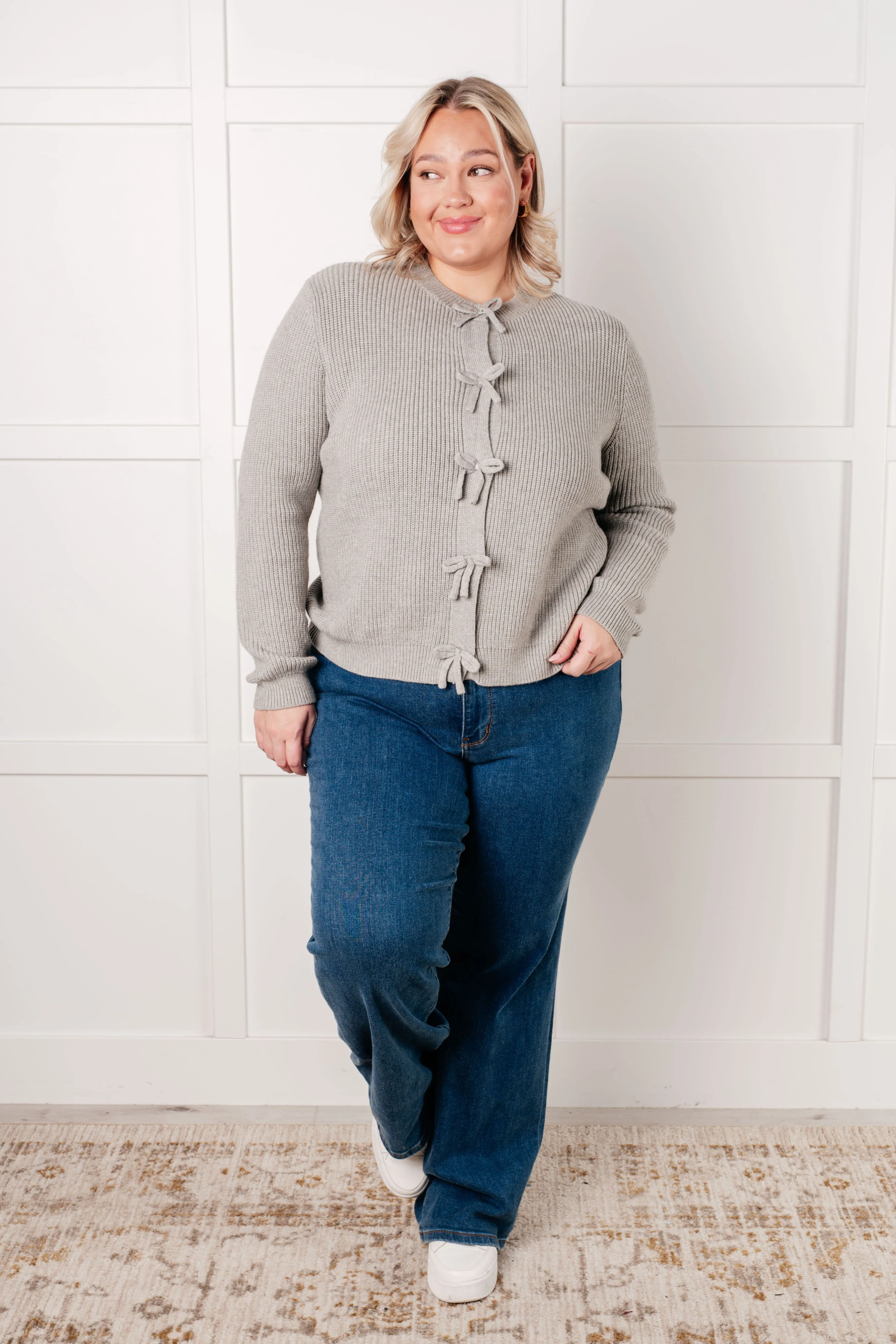 Ida Bow Front Cardigan - High-Stretch Sweater Knit, Snap Closure