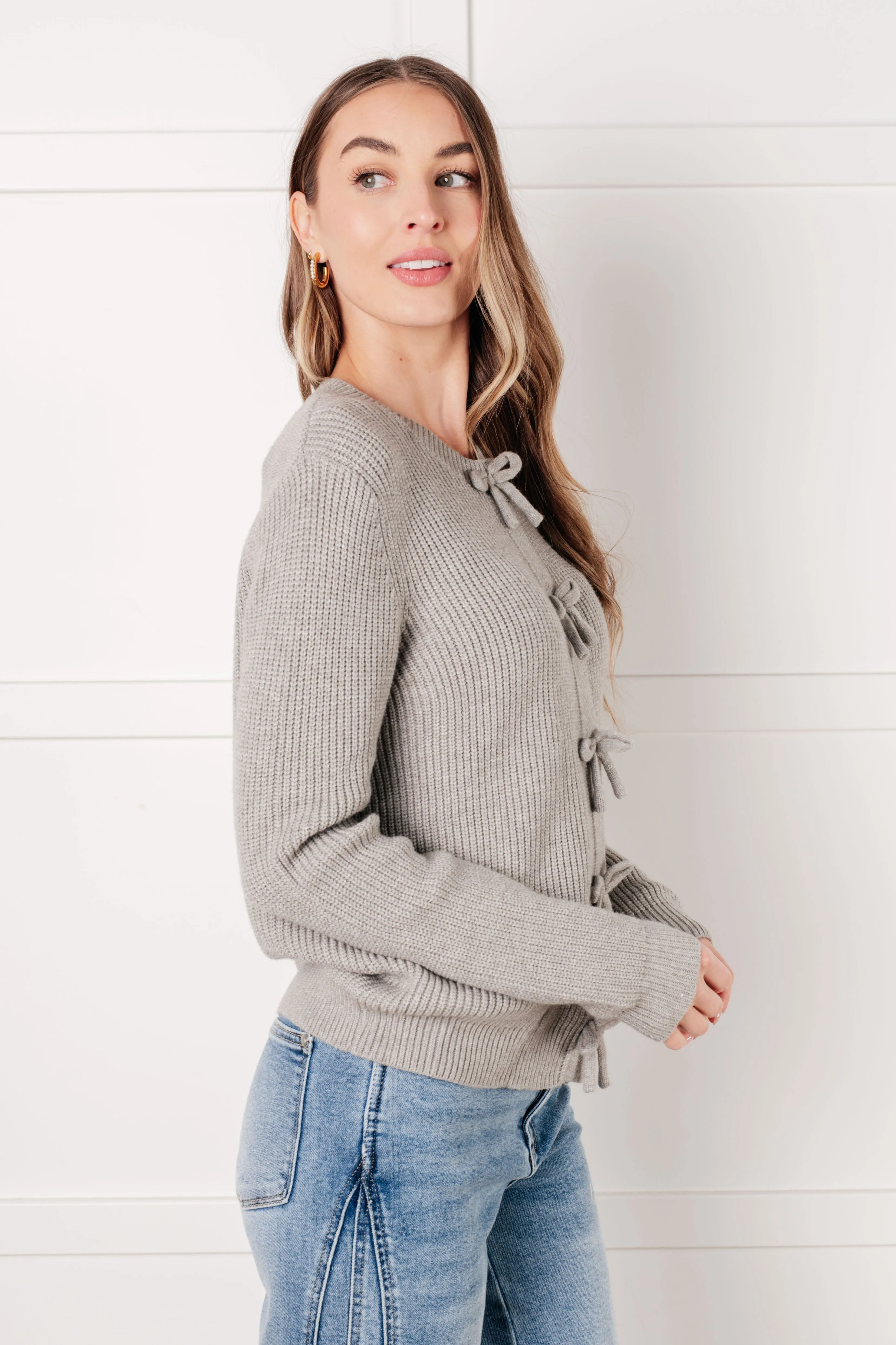 Ida Bow Front Cardigan - High-Stretch Sweater Knit, Snap Closure