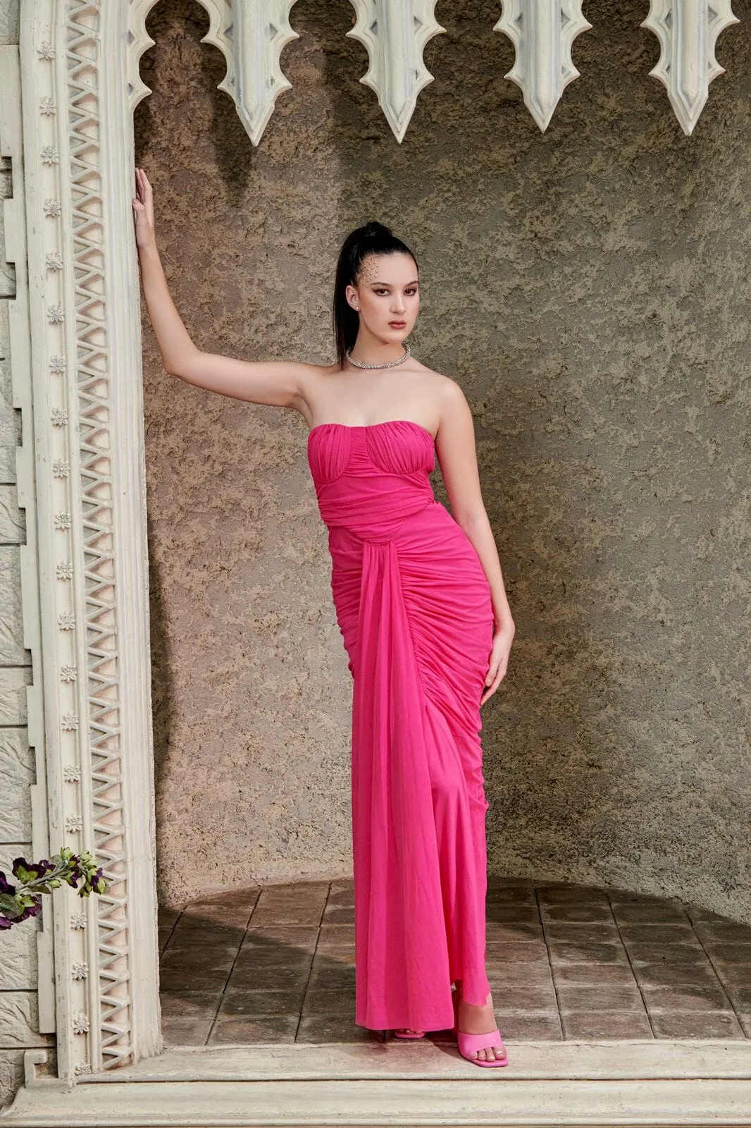 Infinite promises - pink drape maxi dress