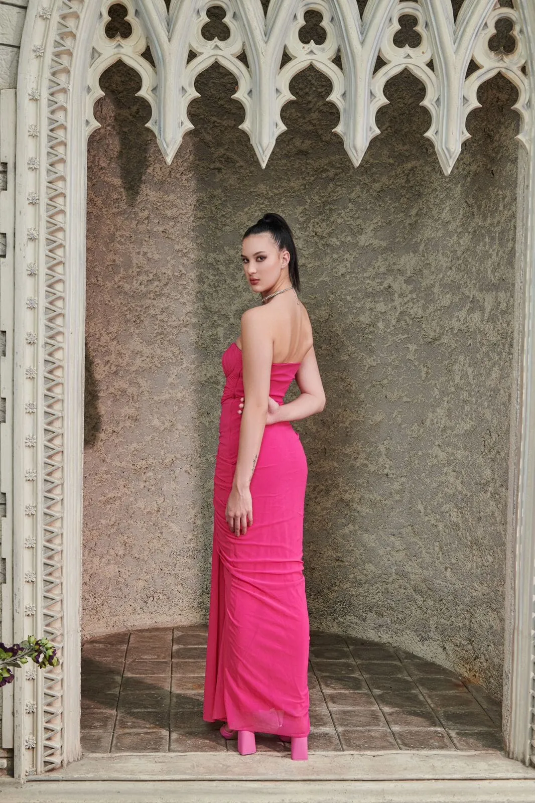 Infinite promises - pink drape maxi dress