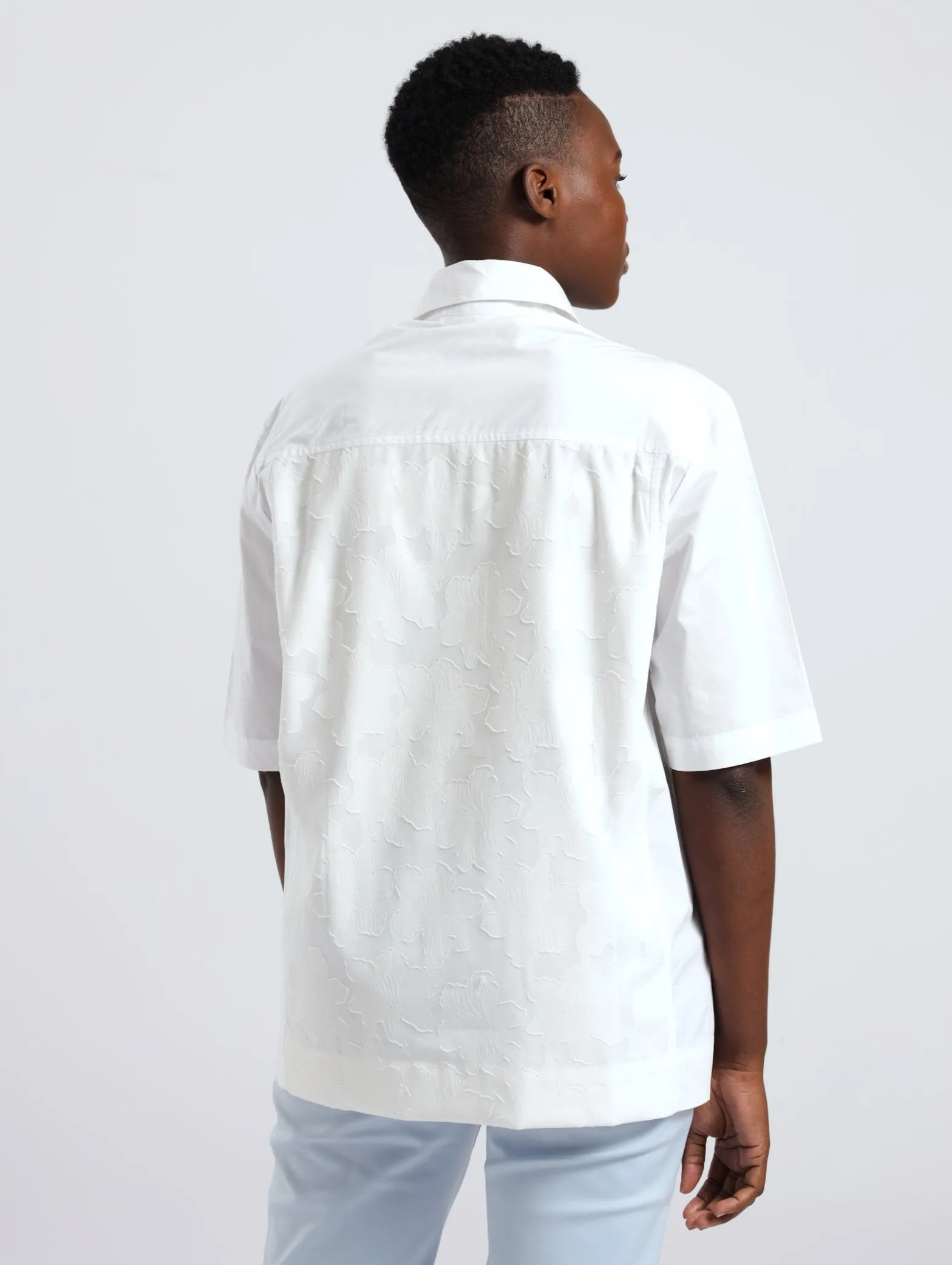 Inset Relaxed Lace Panel Shirt - White