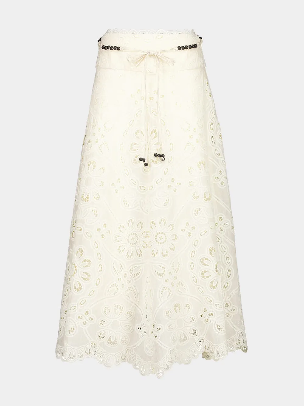 Ivory Rhiannon Embroidered Midi Skirt