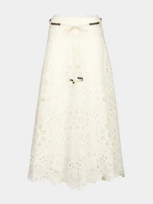 Ivory Rhiannon Embroidered Midi Skirt