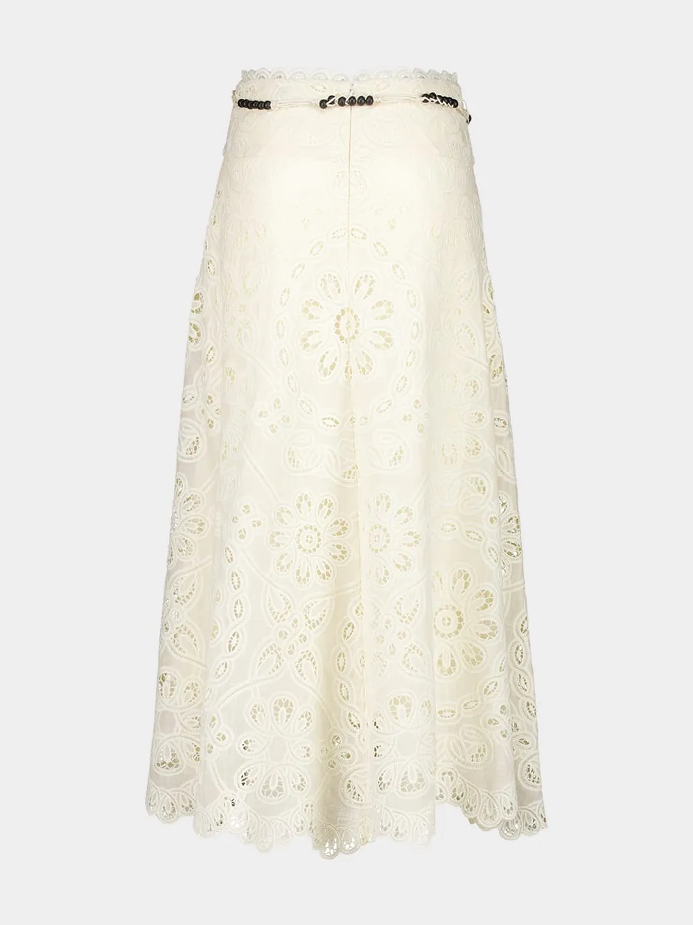 Ivory Rhiannon Embroidered Midi Skirt
