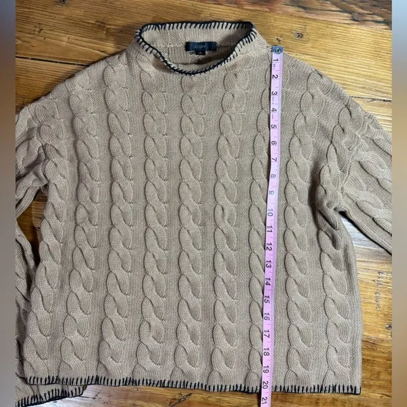 J. Crew Women’s Cable Knit Mock Neck Cotton Cashmere Cropped Boxy Sweater Tan S