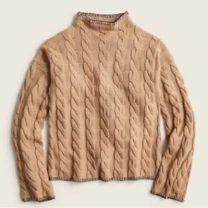 J. Crew Women’s Cable Knit Mock Neck Cotton Cashmere Cropped Boxy Sweater Tan S