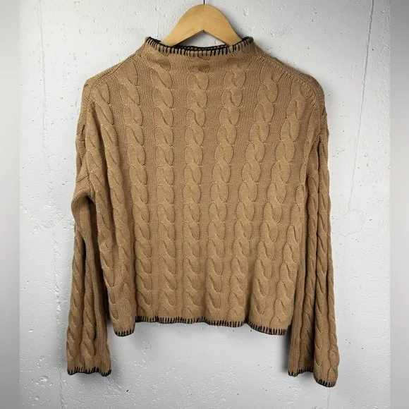 J. Crew Women’s Cable Knit Mock Neck Cotton Cashmere Cropped Boxy Sweater Tan S