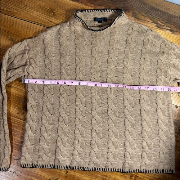 J. Crew Women’s Cable Knit Mock Neck Cotton Cashmere Cropped Boxy Sweater Tan S
