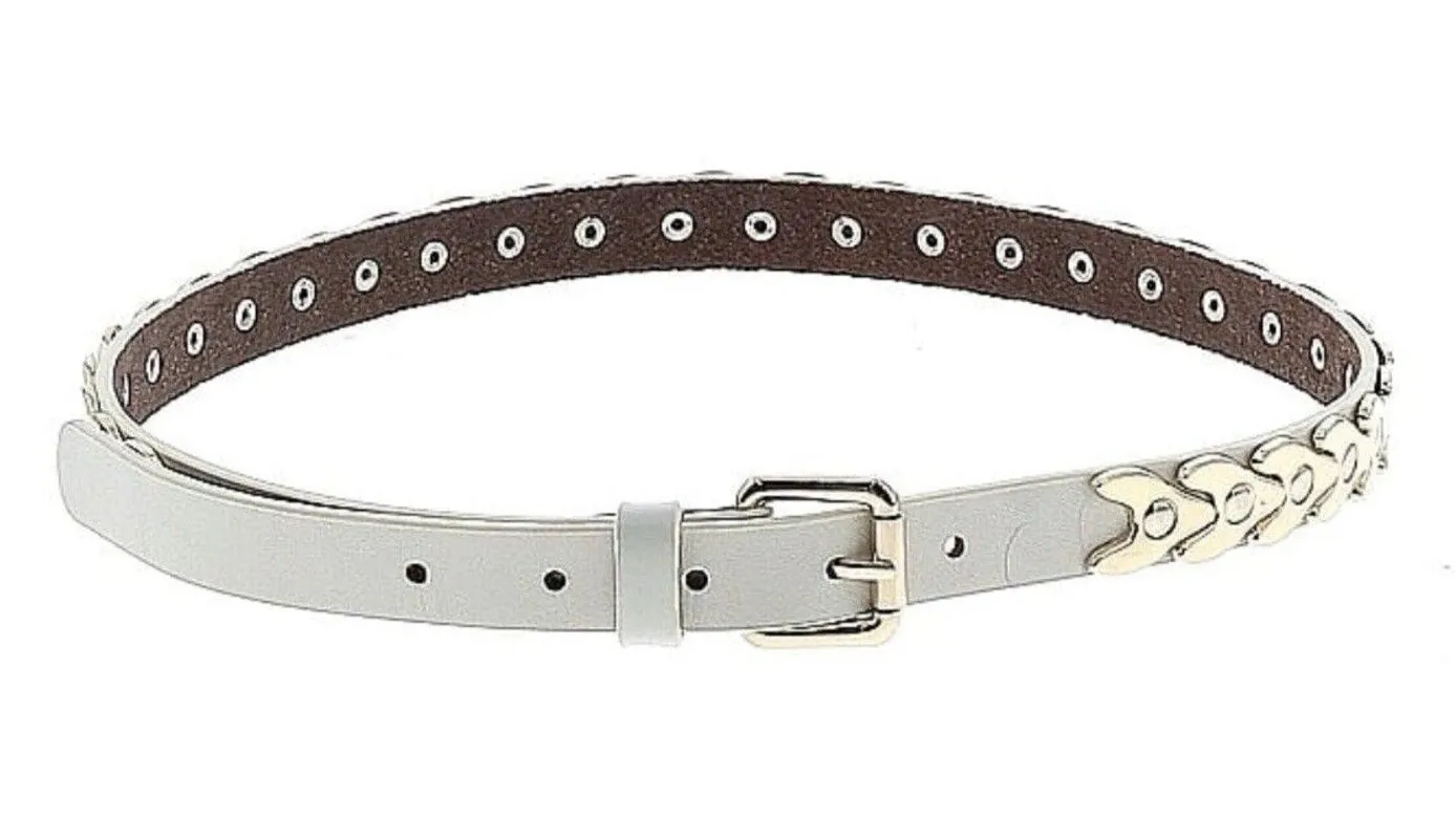 J. McLaughlin Women's White Leather Belt with Gold Metal Detail – XS (23"-27")
