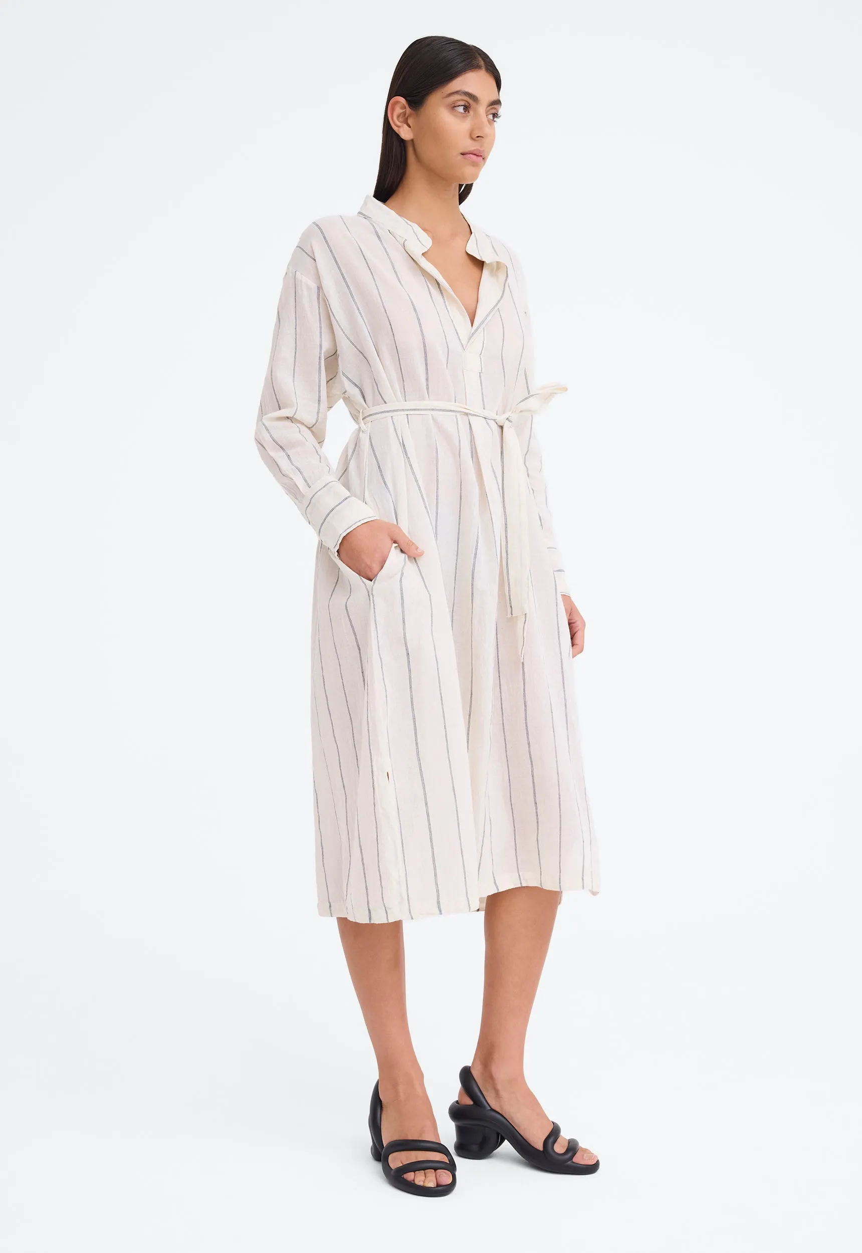 Jac and Jack Shakespeare Dress in Wide Fine Stripe Natural and Black